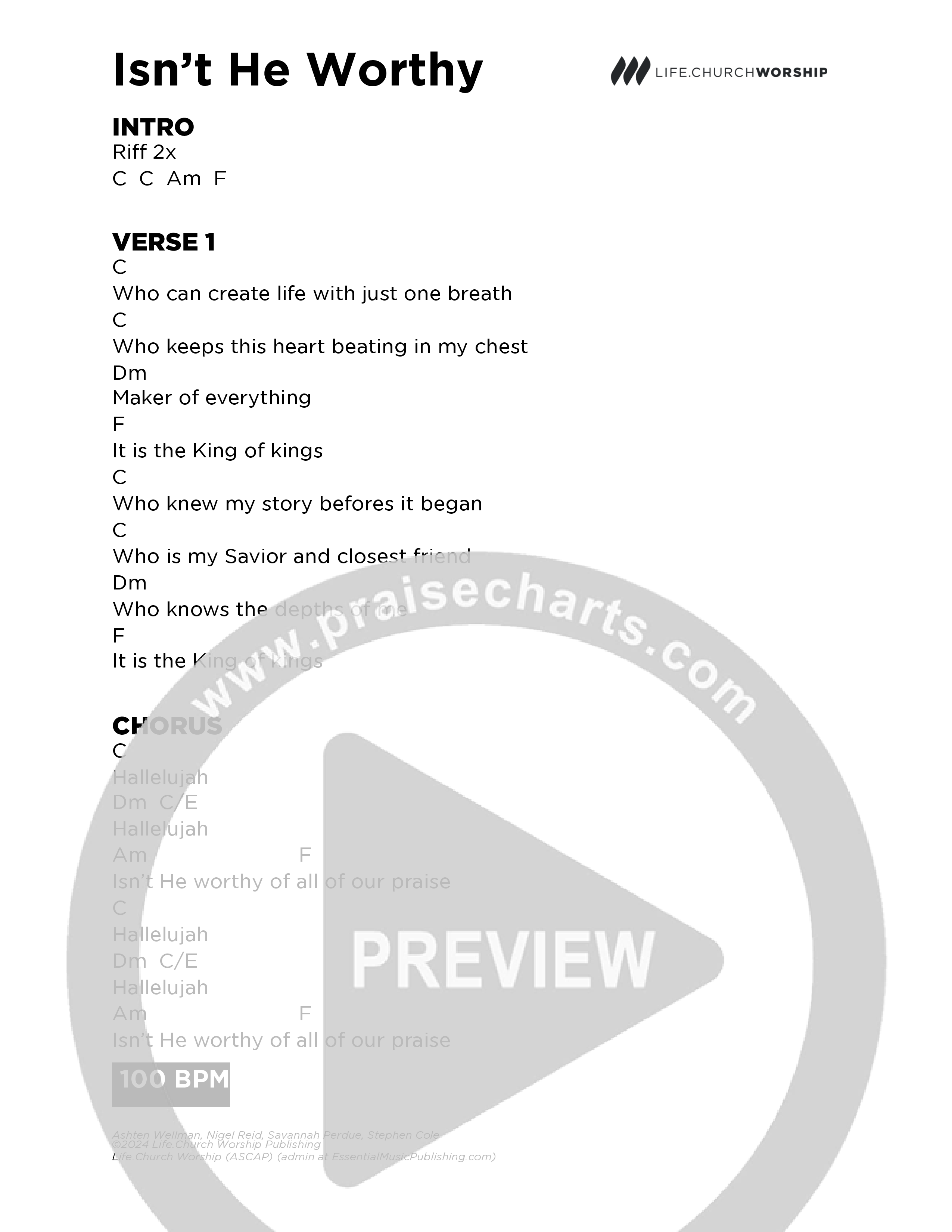 Isn't He Worthy Chord Chart (Life.Church Worship)