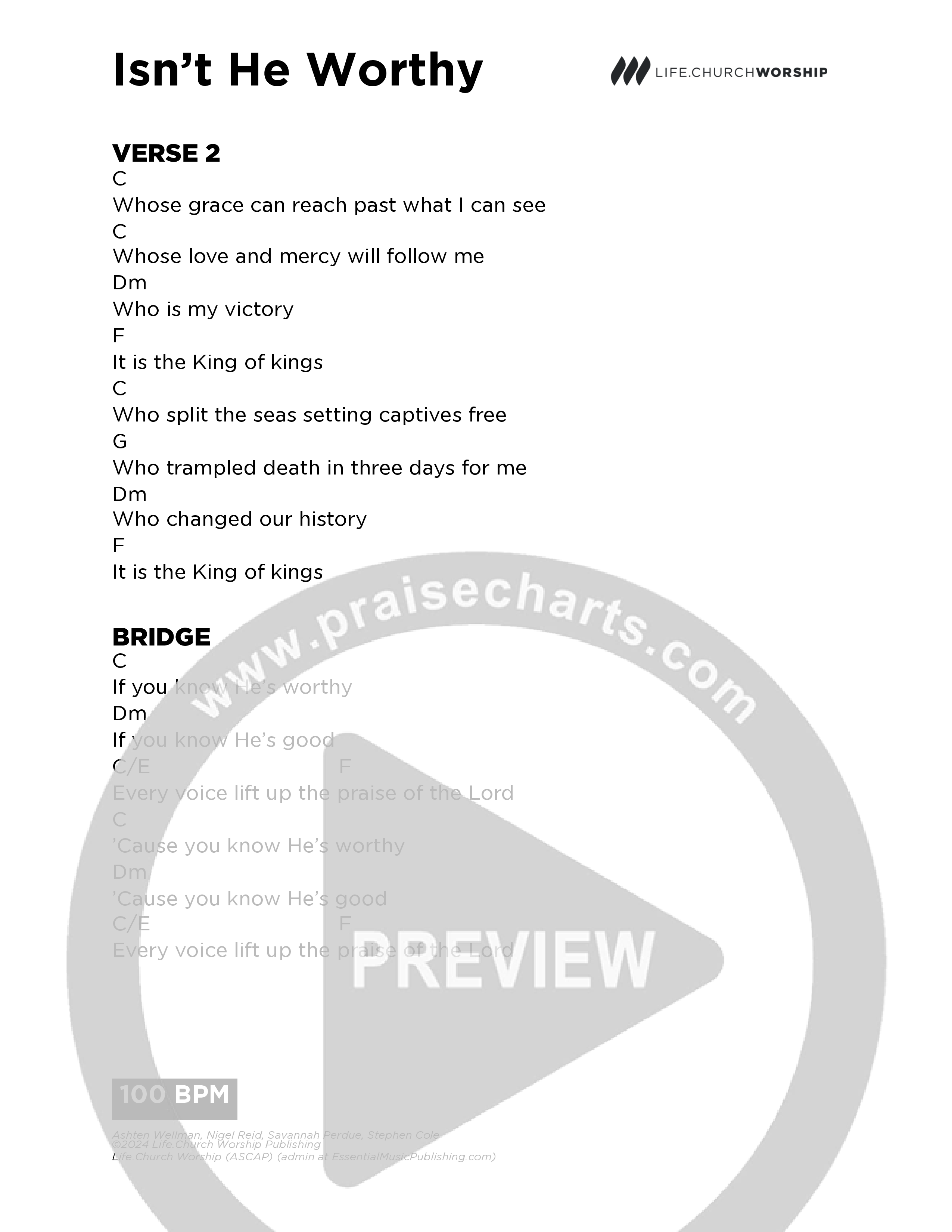 Isn't He Worthy Chord Chart (Life.Church Worship)