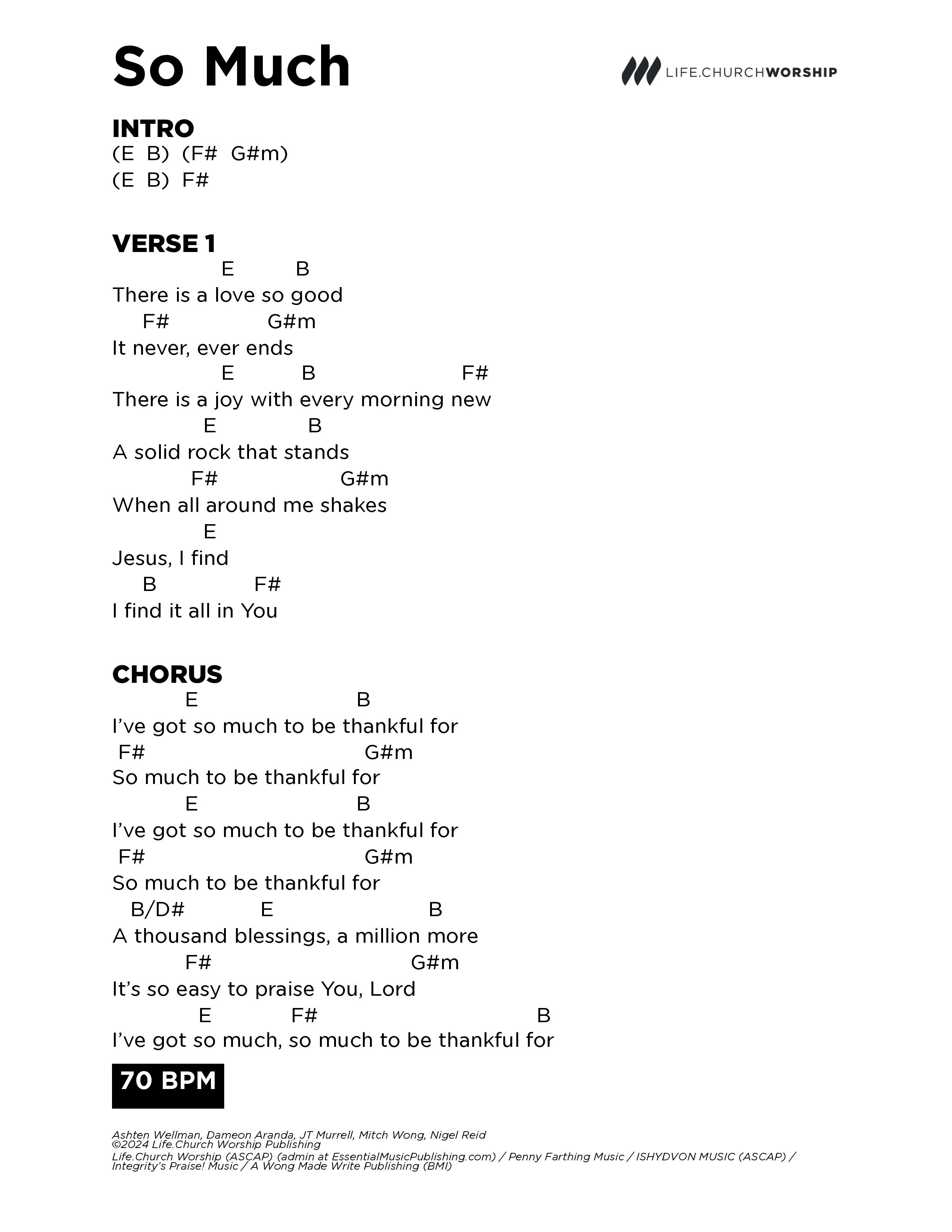 So Much Chord Chart (Life.Church Worship)