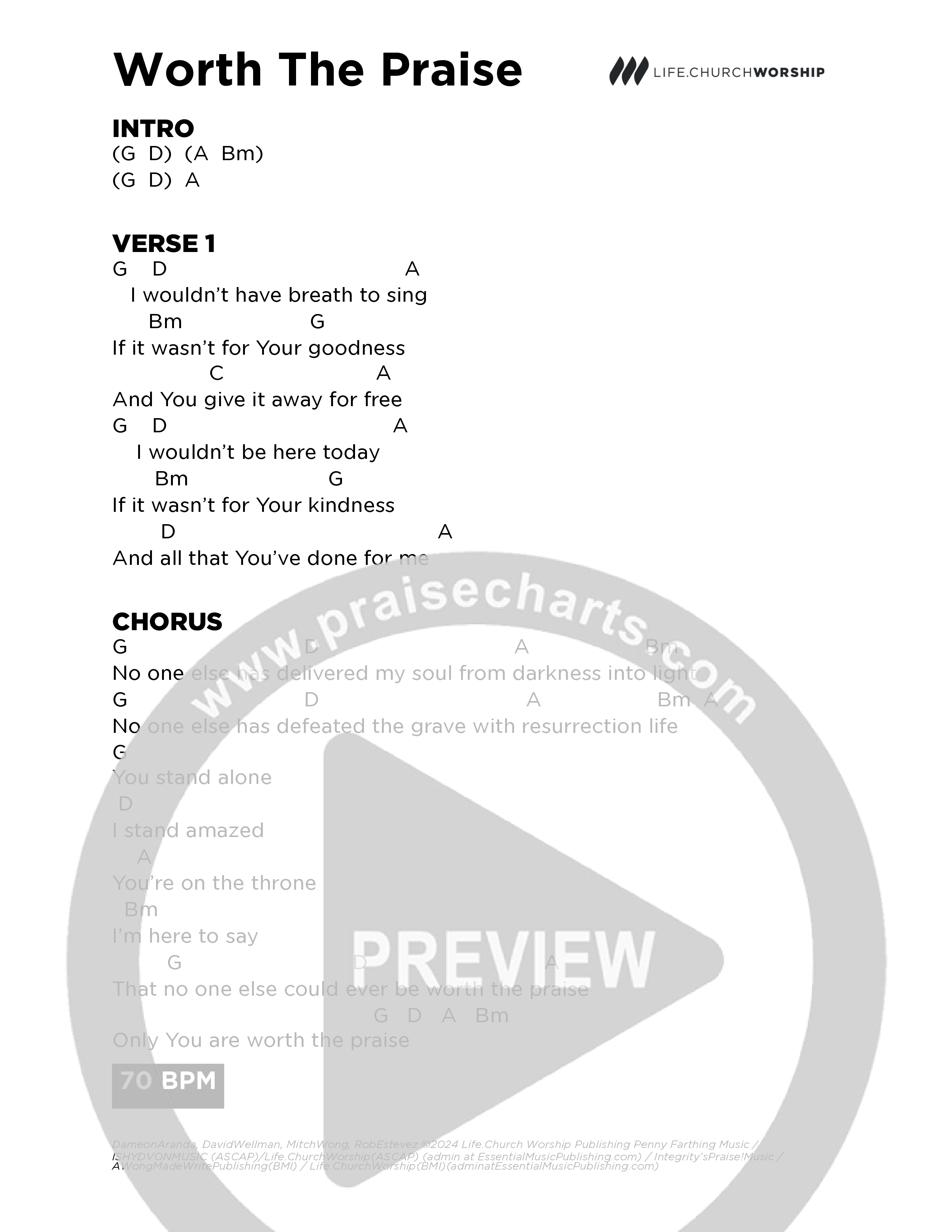 Worth The Praise Chord Chart (Life.Church Worship)