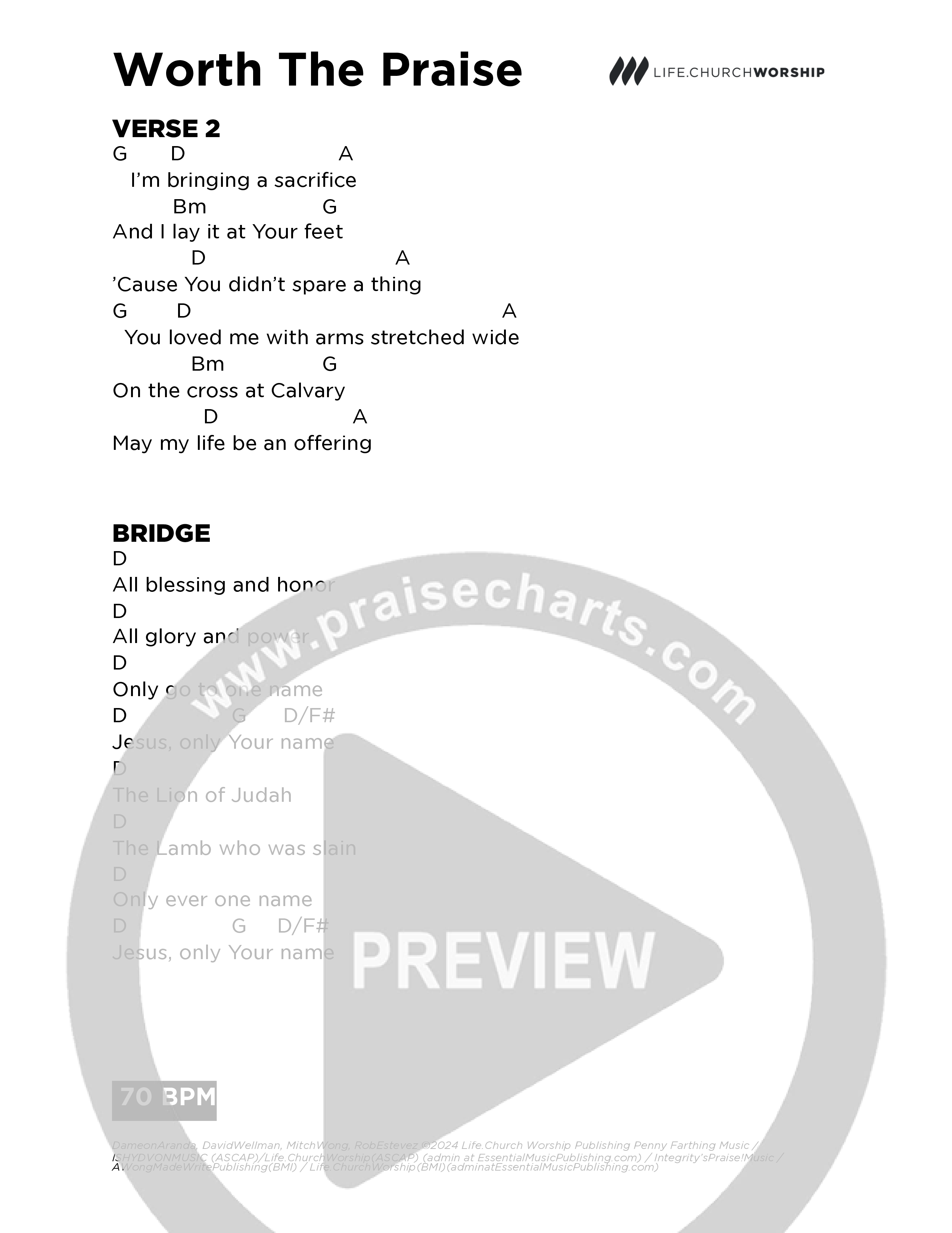 Worth The Praise Chord Chart (Life.Church Worship)