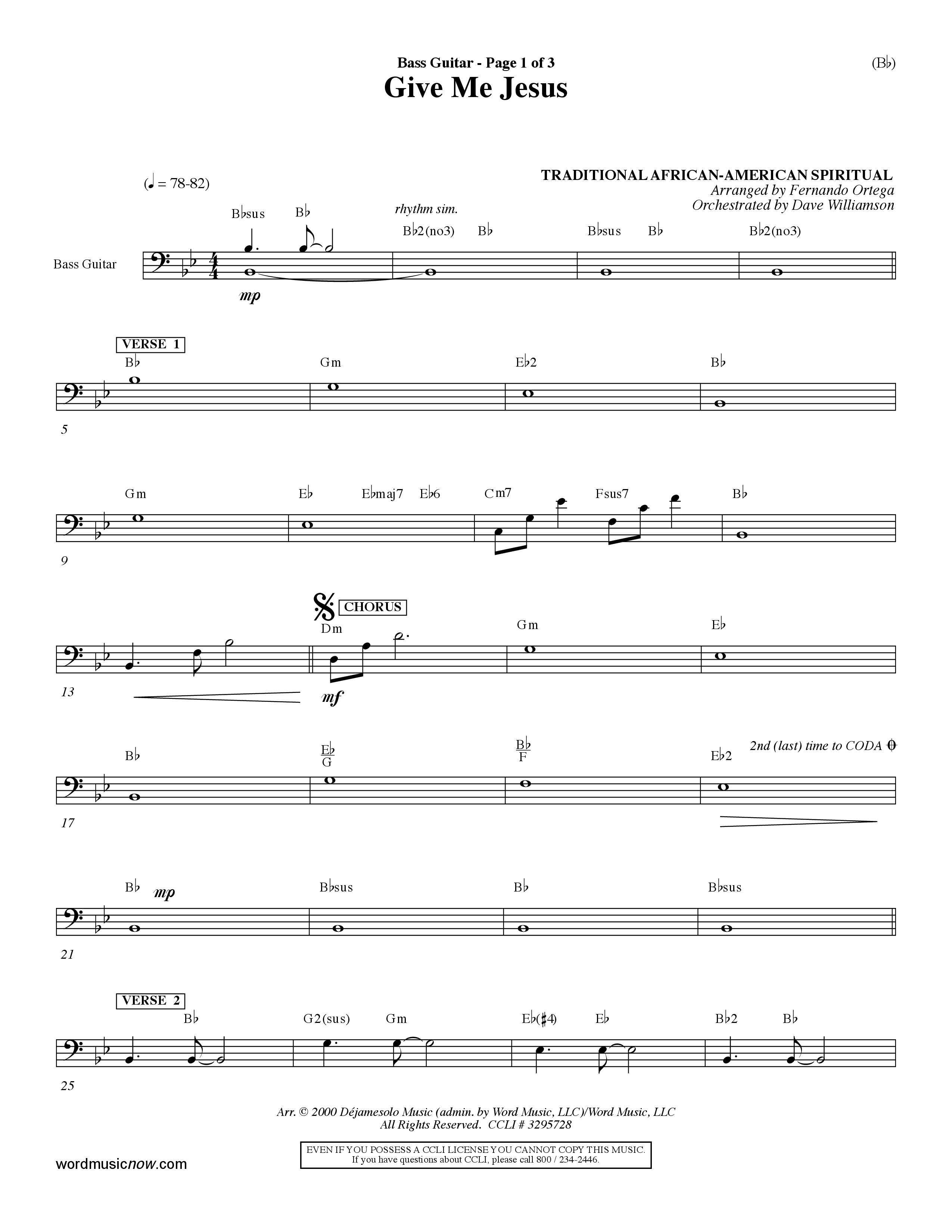 Give Me Jesus (Choral Anthem SATB) Bass Guitar (Word Music Choral / Arr. Fernando Ortega / Orch. Dave Williamson)