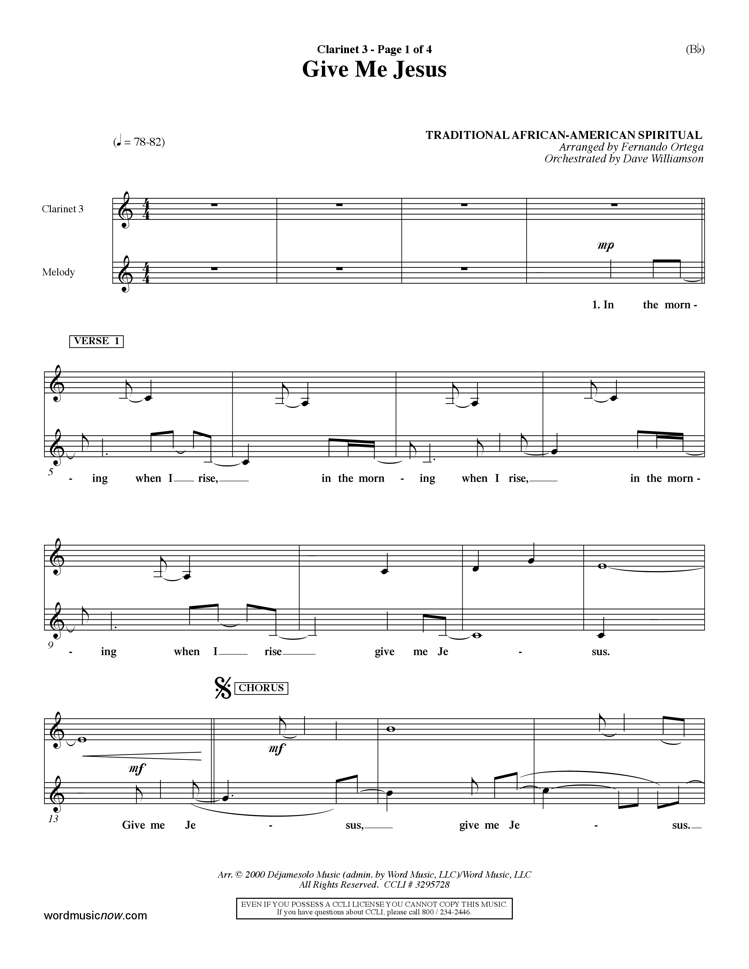 Give Me Jesus (Choral Anthem SATB) Clarinet 3 (Word Music Choral / Arr. Fernando Ortega / Orch. Dave Williamson)