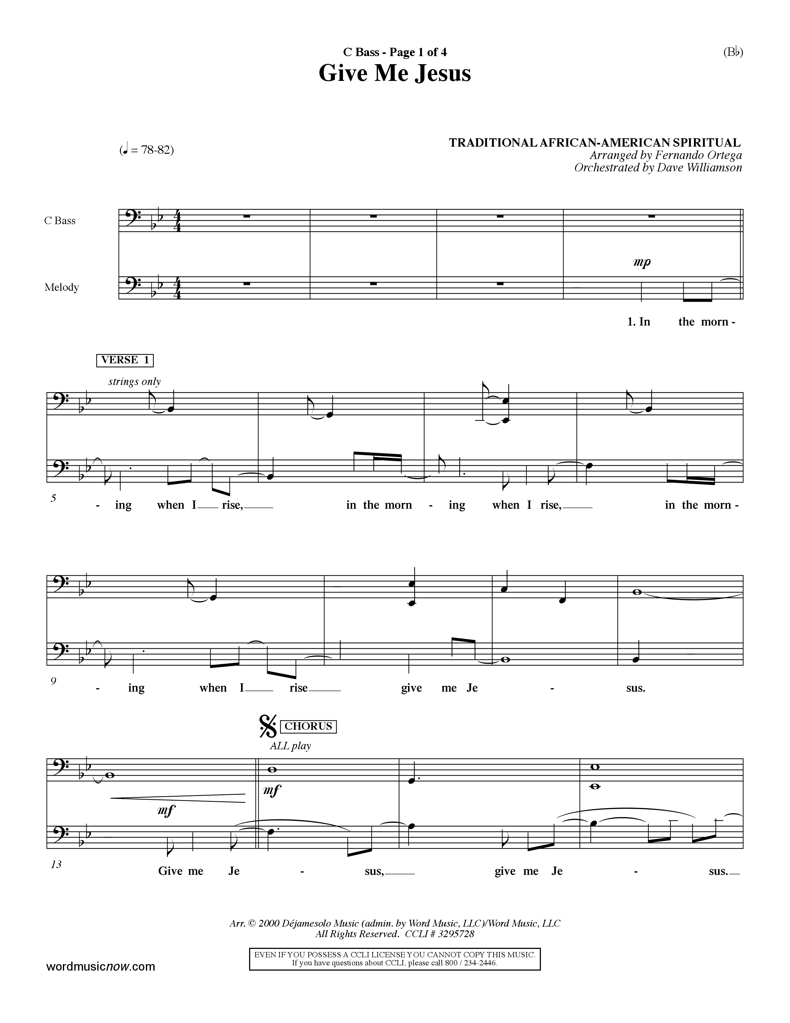 Give Me Jesus (Choral Anthem SATB) Contrabass (Word Music Choral / Arr. Fernando Ortega / Orch. Dave Williamson)