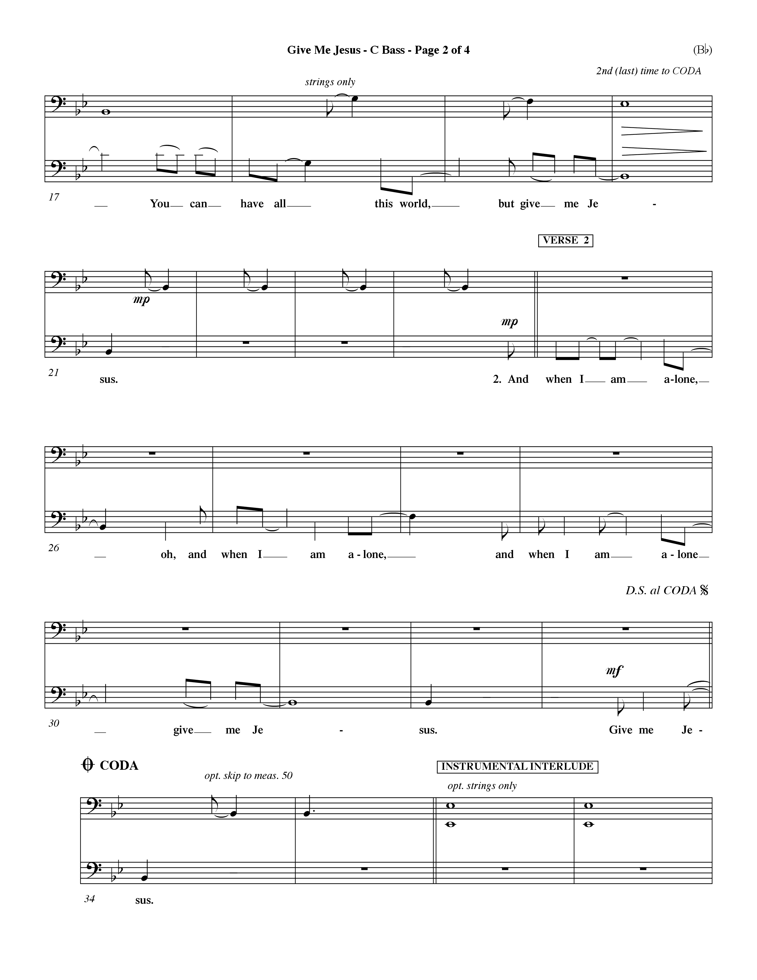 Give Me Jesus (Choral Anthem SATB) Contrabass (Word Music Choral / Arr. Fernando Ortega / Orch. Dave Williamson)