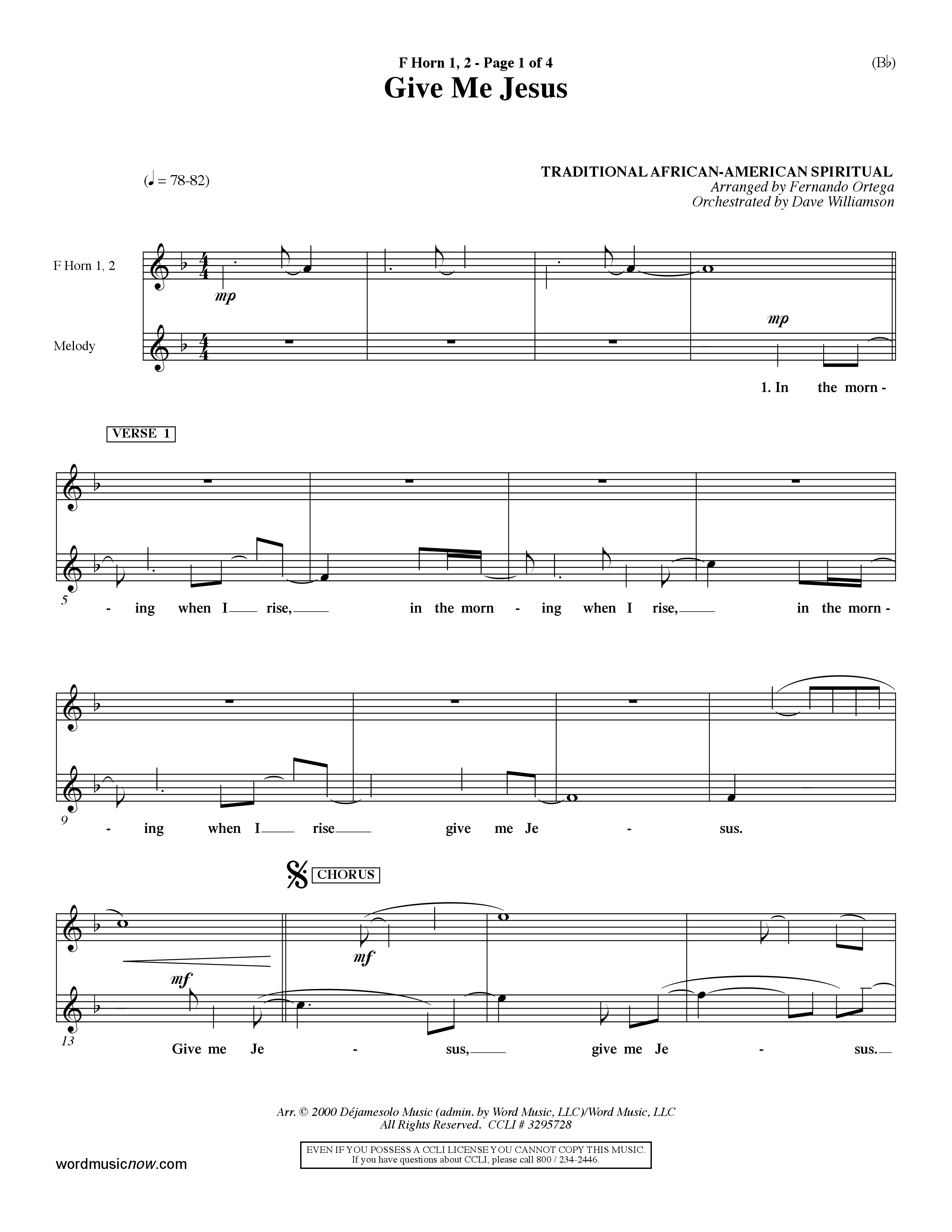 Give Me Jesus (Choral Anthem SATB) French Horn (Word Music Choral / Arr. Fernando Ortega / Orch. Dave Williamson)
