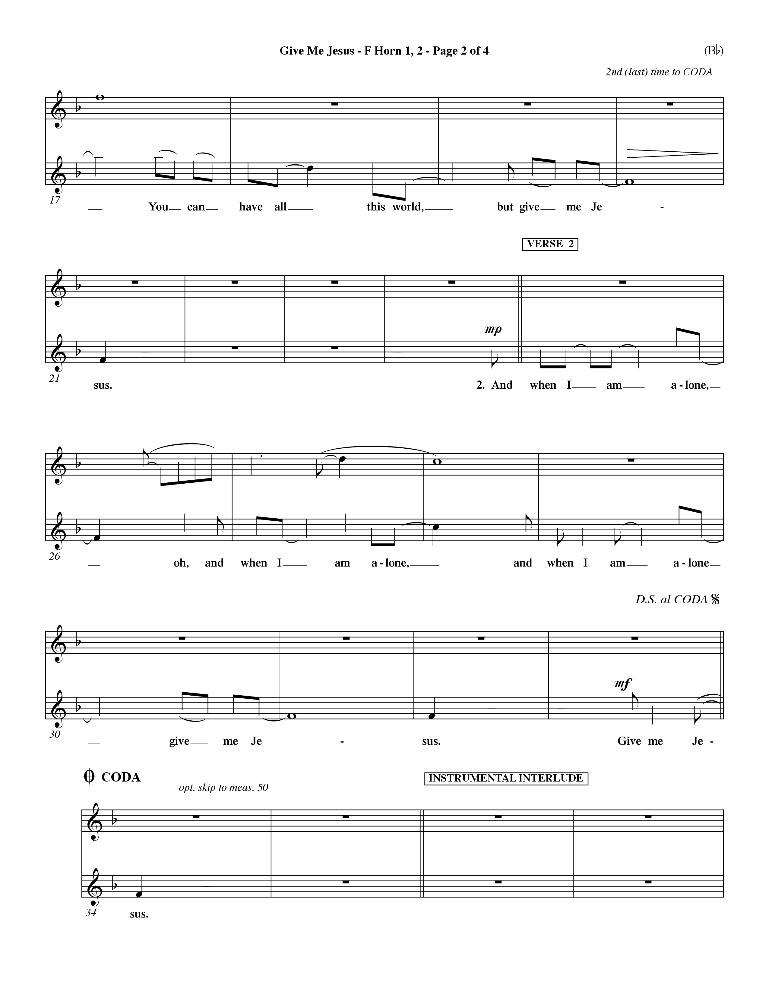 Give Me Jesus (Choral Anthem SATB) French Horn (Word Music Choral / Arr. Fernando Ortega / Orch. Dave Williamson)