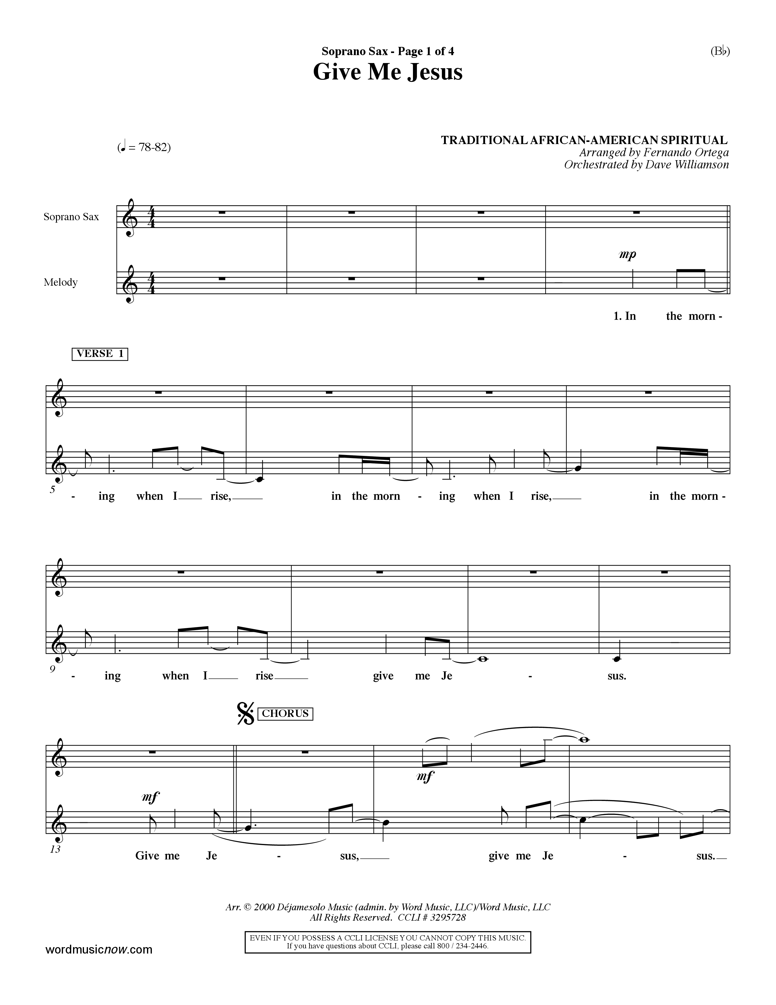 Give Me Jesus (Choral Anthem SATB) Saxophone (Word Music Choral / Arr. Fernando Ortega / Orch. Dave Williamson)