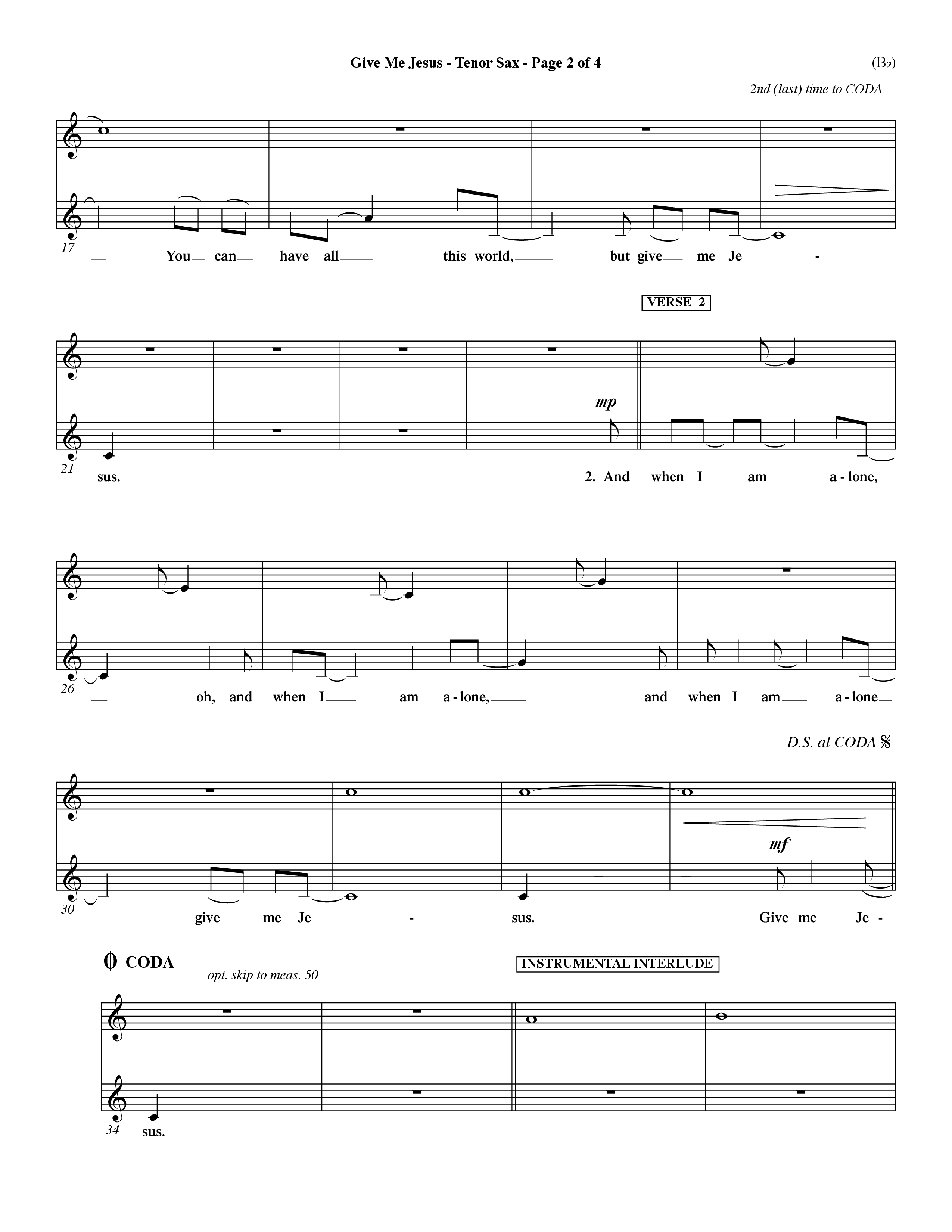 Give Me Jesus (Choral Anthem SATB) Tenor Sax 1 (Word Music Choral / Arr. Fernando Ortega / Orch. Dave Williamson)