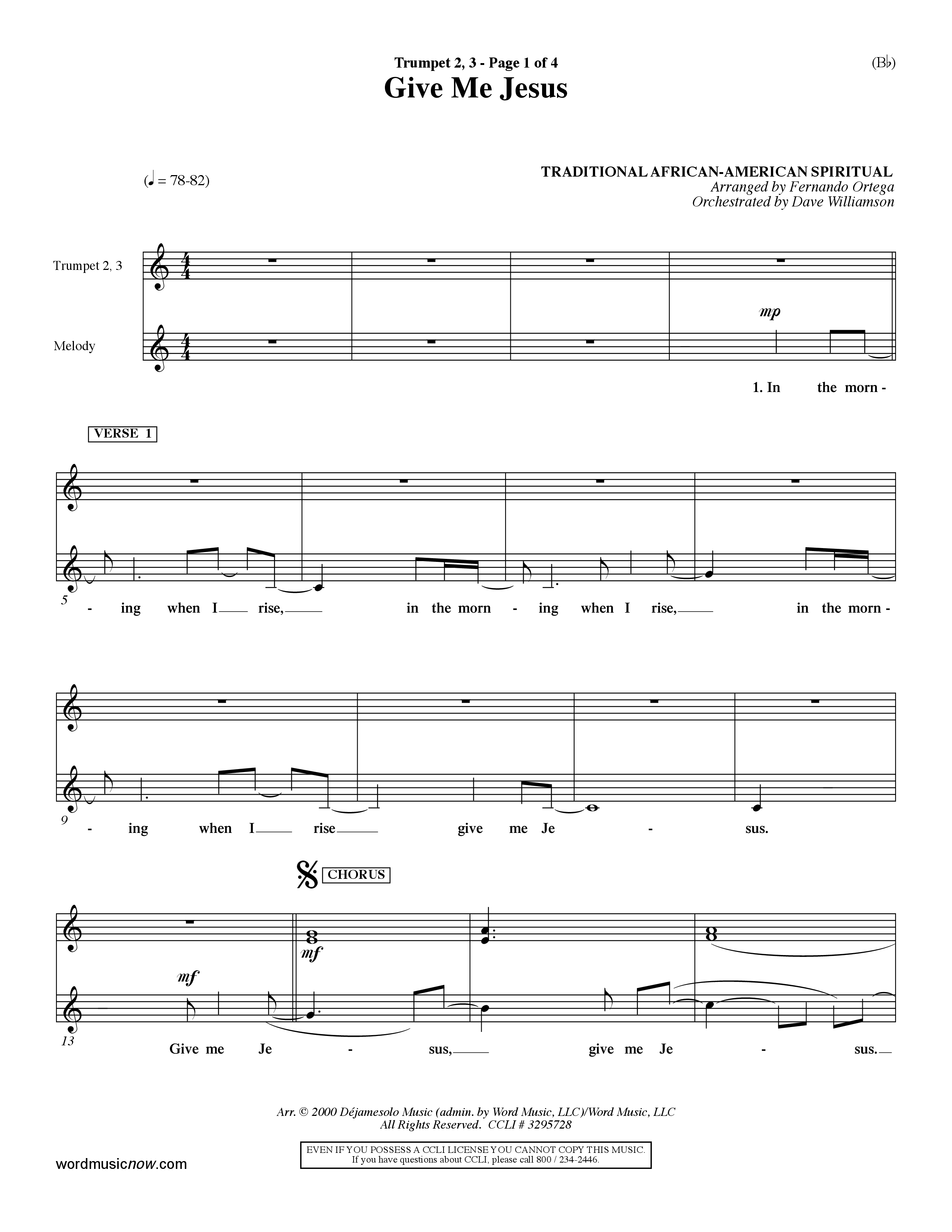 Give Me Jesus (Choral Anthem SATB) Trumpet 2/3 (Word Music Choral / Arr. Fernando Ortega / Orch. Dave Williamson)