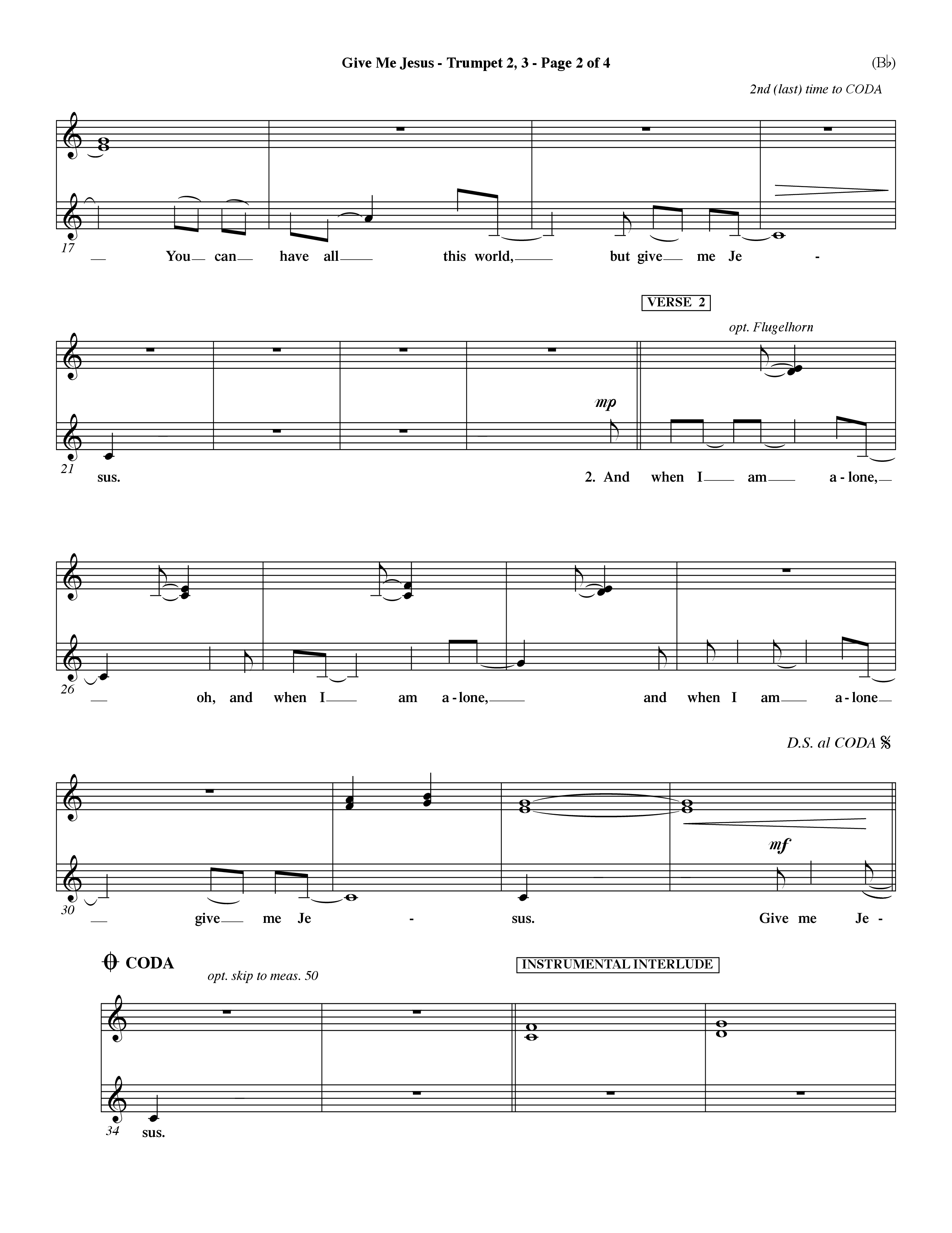 Give Me Jesus (Choral Anthem SATB) Trumpet 2/3 (Word Music Choral / Arr. Fernando Ortega / Orch. Dave Williamson)