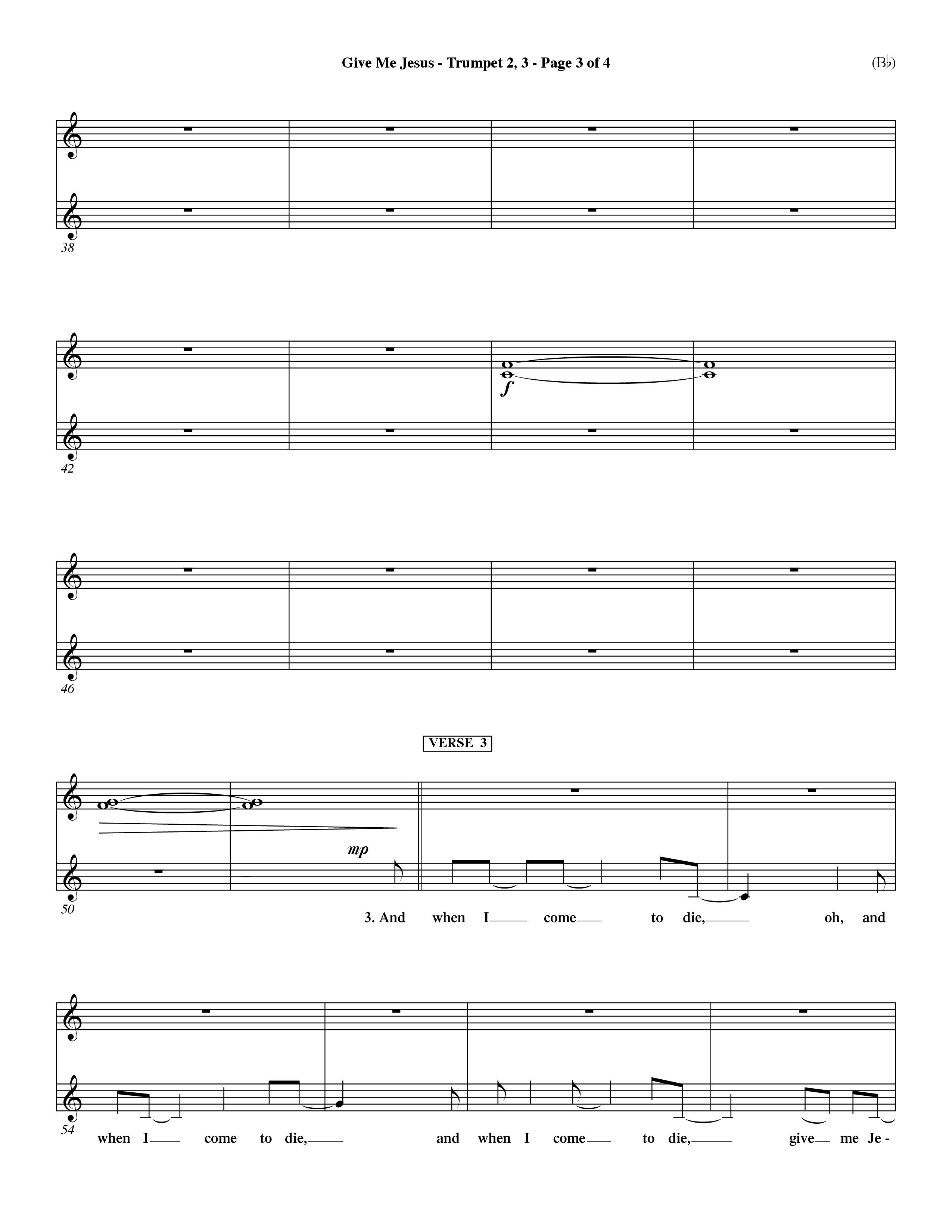 Give Me Jesus (Choral Anthem SATB) Trumpet 2/3 (Word Music Choral / Arr. Fernando Ortega / Orch. Dave Williamson)