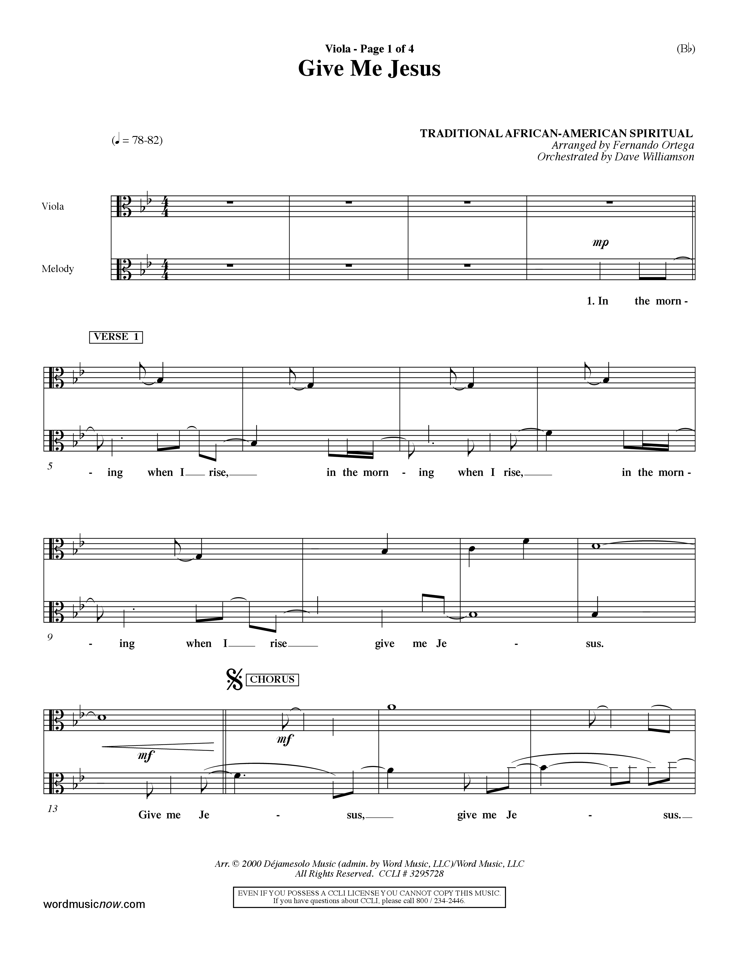 Give Me Jesus (Choral Anthem SATB) Viola (Word Music Choral / Arr. Fernando Ortega / Orch. Dave Williamson)