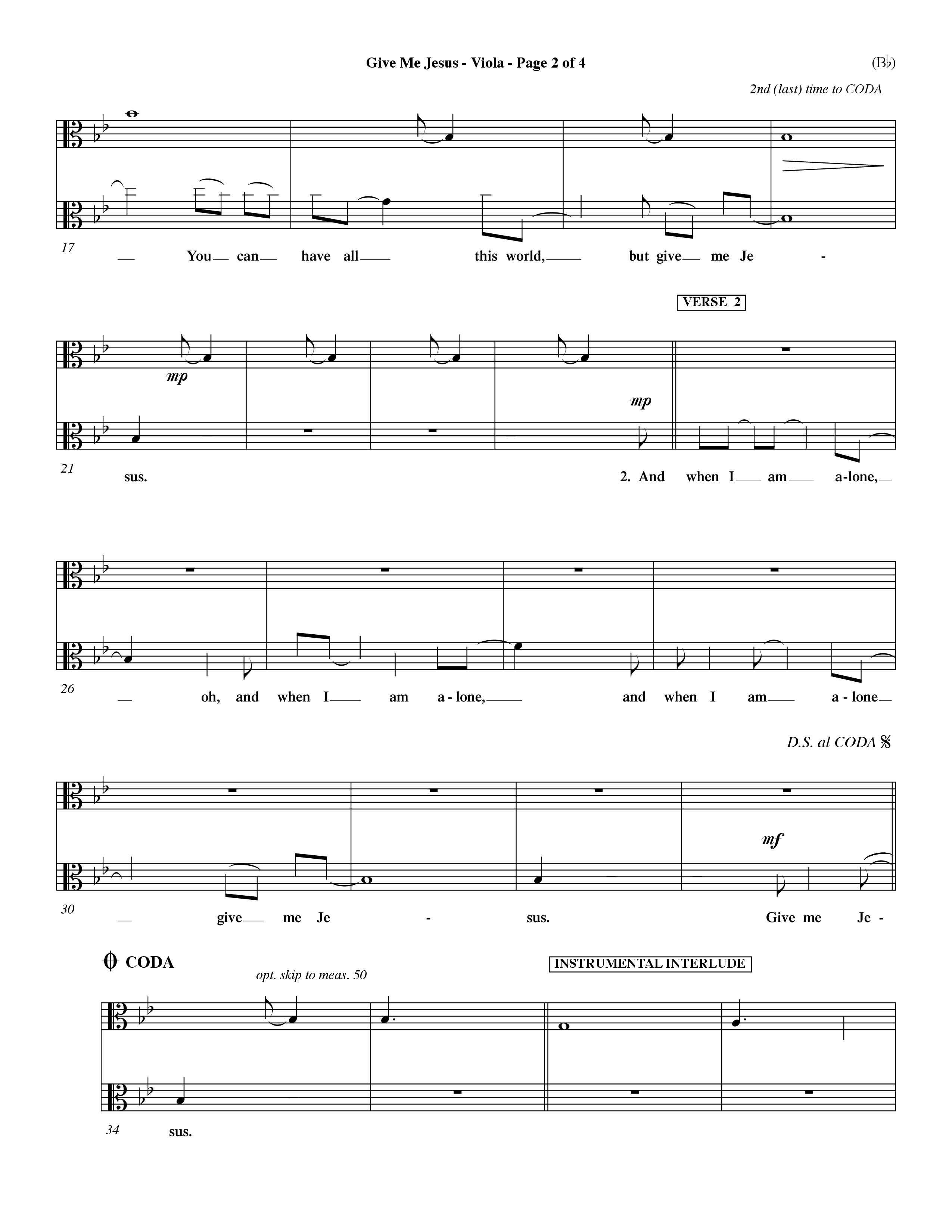 Give Me Jesus (Choral Anthem SATB) Viola (Word Music Choral / Arr. Fernando Ortega / Orch. Dave Williamson)