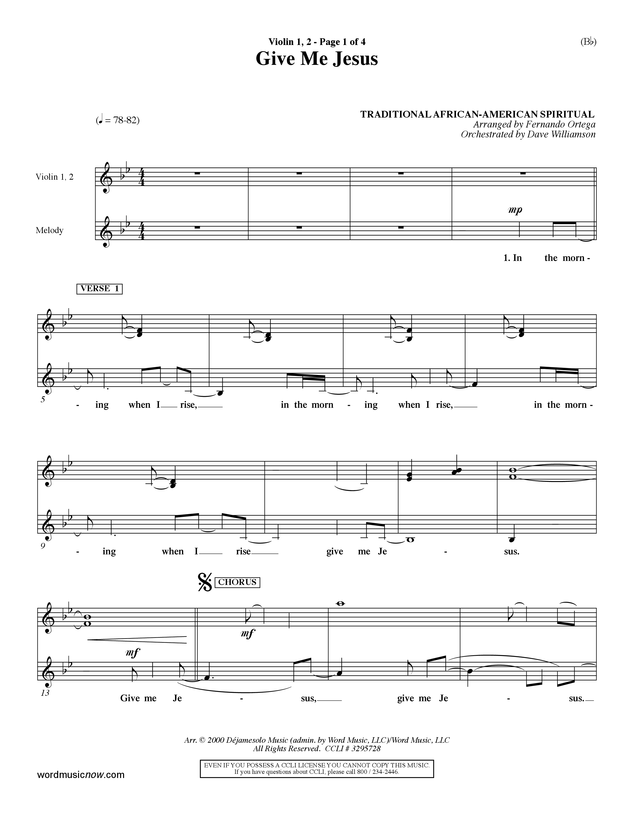 Give Me Jesus (Choral Anthem SATB) Violin 1/2 (Word Music Choral / Arr. Fernando Ortega / Orch. Dave Williamson)