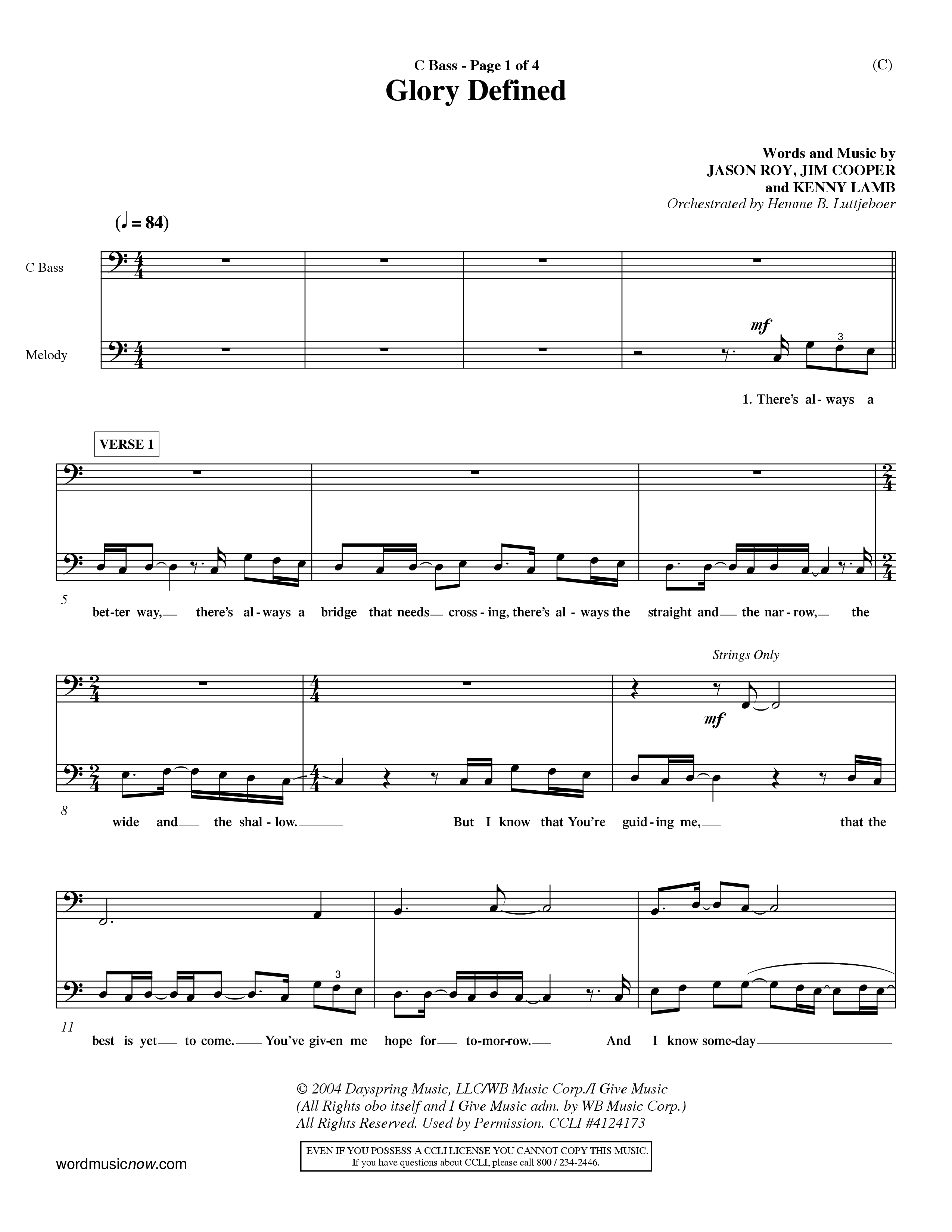 Glory Defined (Choral Anthem SATB) Contrabass (Word Music Choral / Orch. Hemme Luttjeboer)