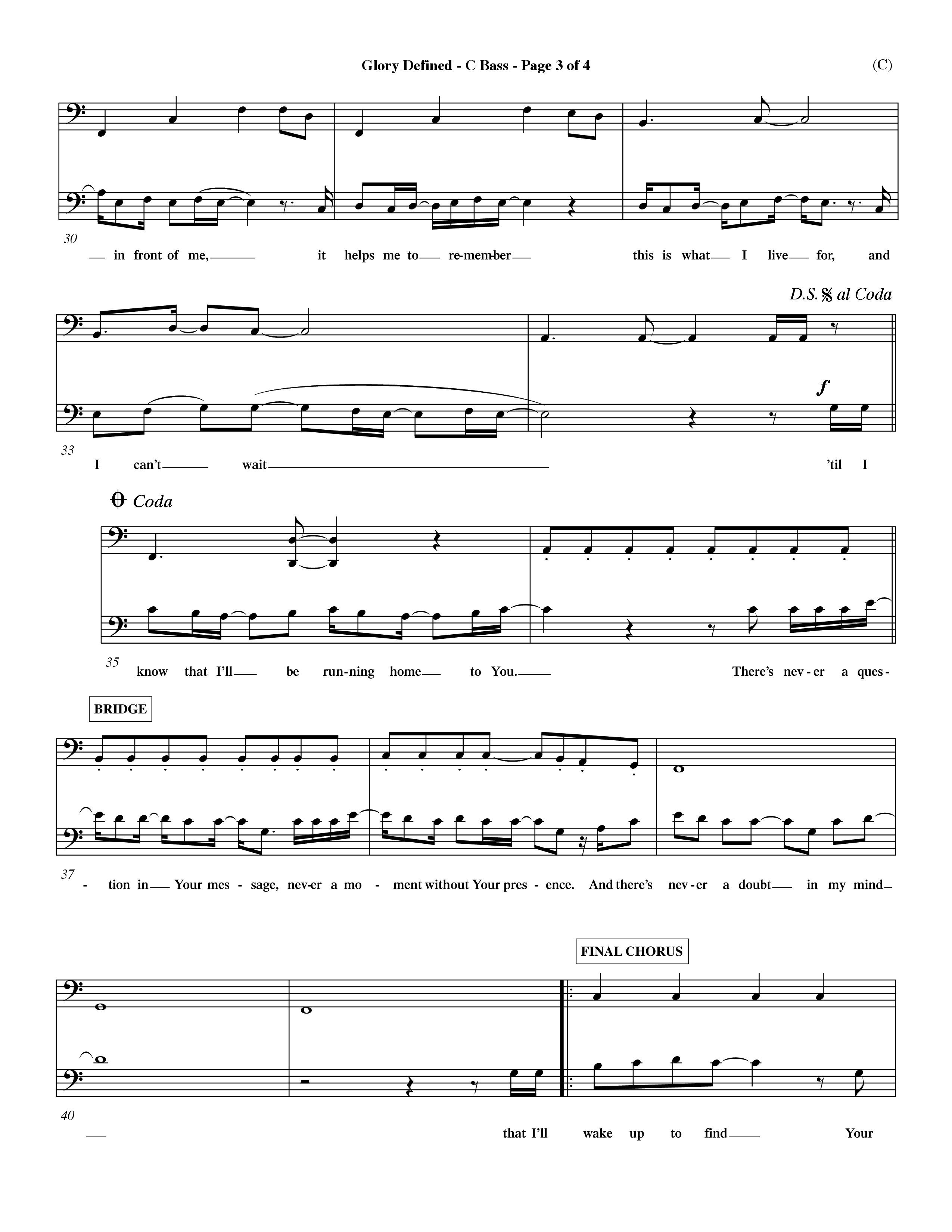 Glory Defined (Choral Anthem SATB) Contrabass (Word Music Choral / Orch. Hemme Luttjeboer)