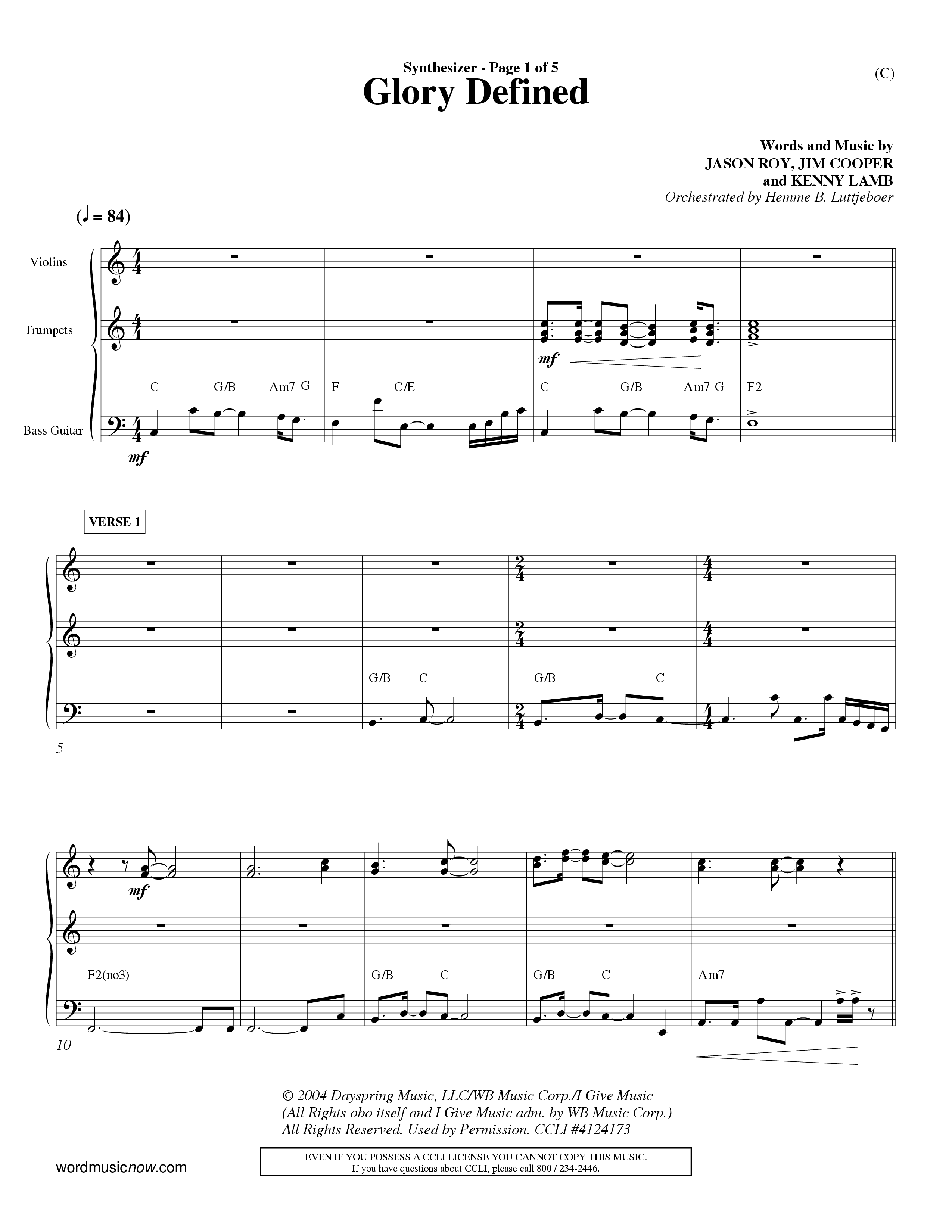 Glory Defined (Choral Anthem SATB) Synth (Word Music Choral / Orch. Hemme Luttjeboer)