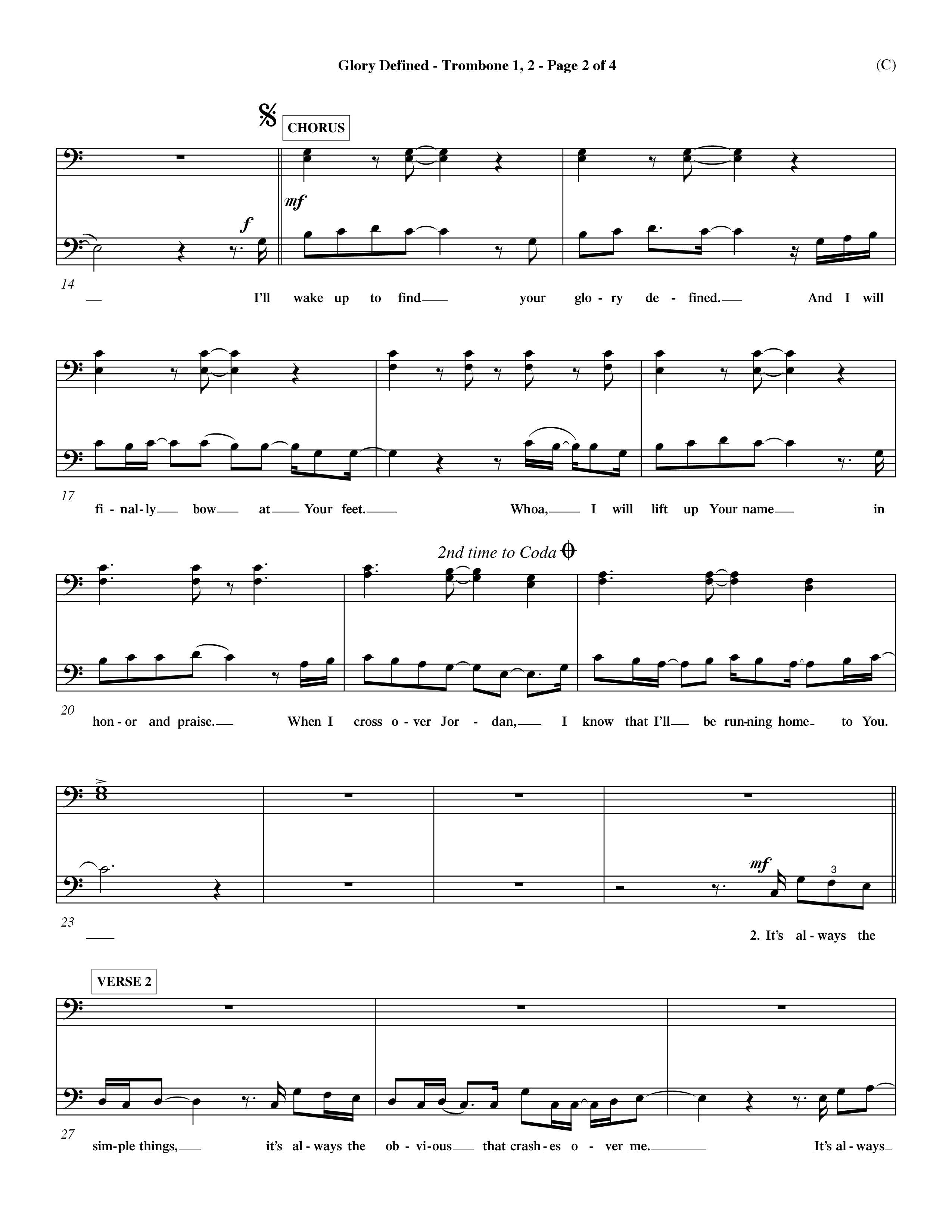 Glory Defined (Choral Anthem SATB) Trombone 1/2 (Word Music Choral / Orch. Hemme Luttjeboer)