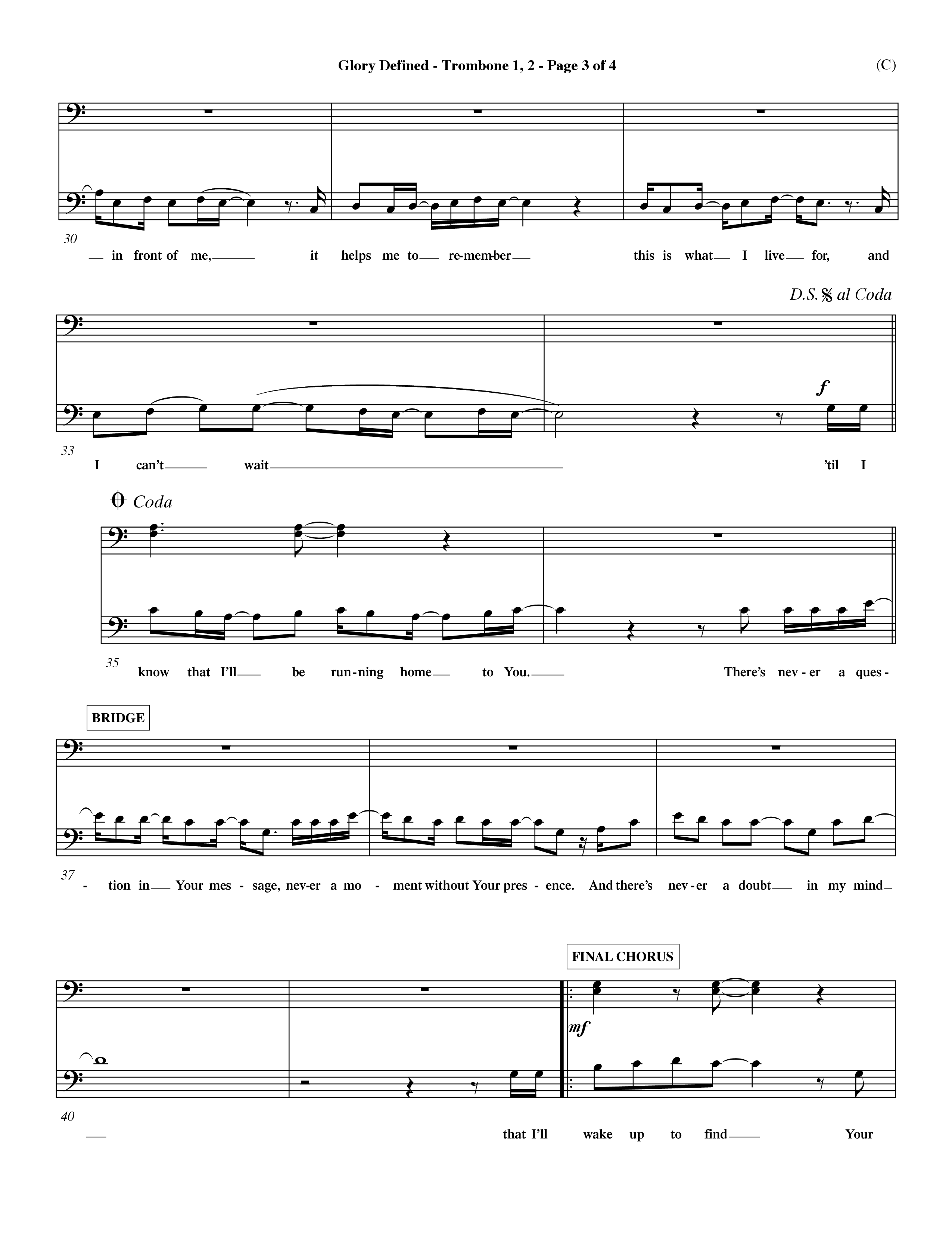 Glory Defined (Choral Anthem SATB) Trombone 1/2 (Word Music Choral / Orch. Hemme Luttjeboer)