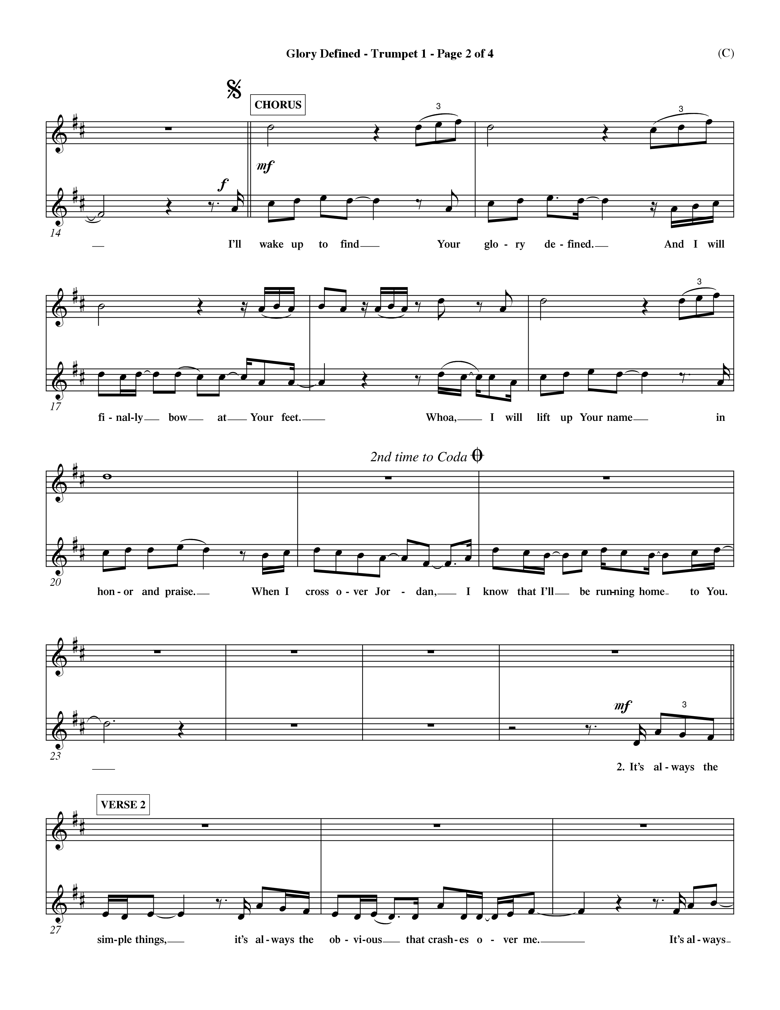 Glory Defined (Choral Anthem SATB) Trumpet 1 (Word Music Choral / Orch. Hemme Luttjeboer)