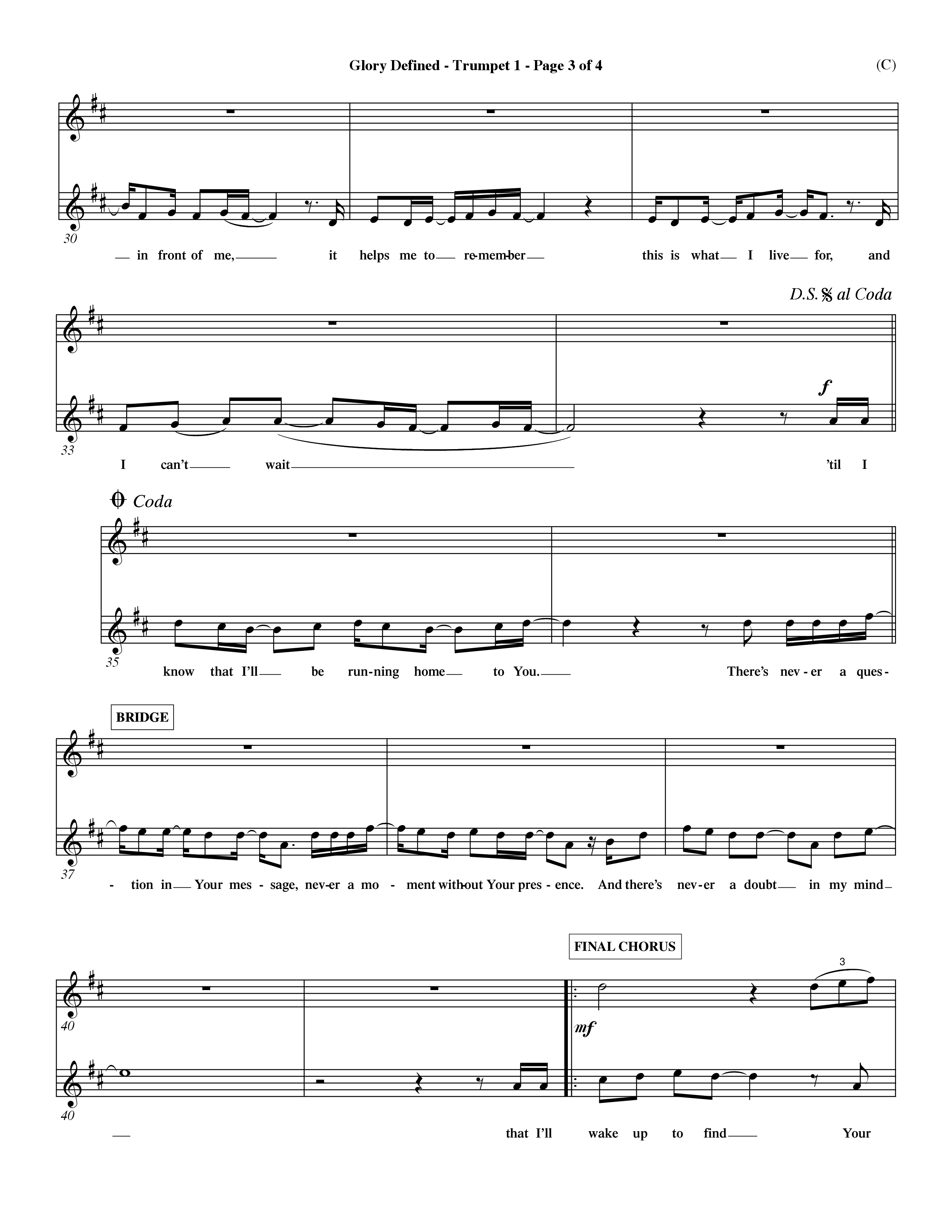 Glory Defined (Choral Anthem SATB) Trumpet 1 (Word Music Choral / Orch. Hemme Luttjeboer)