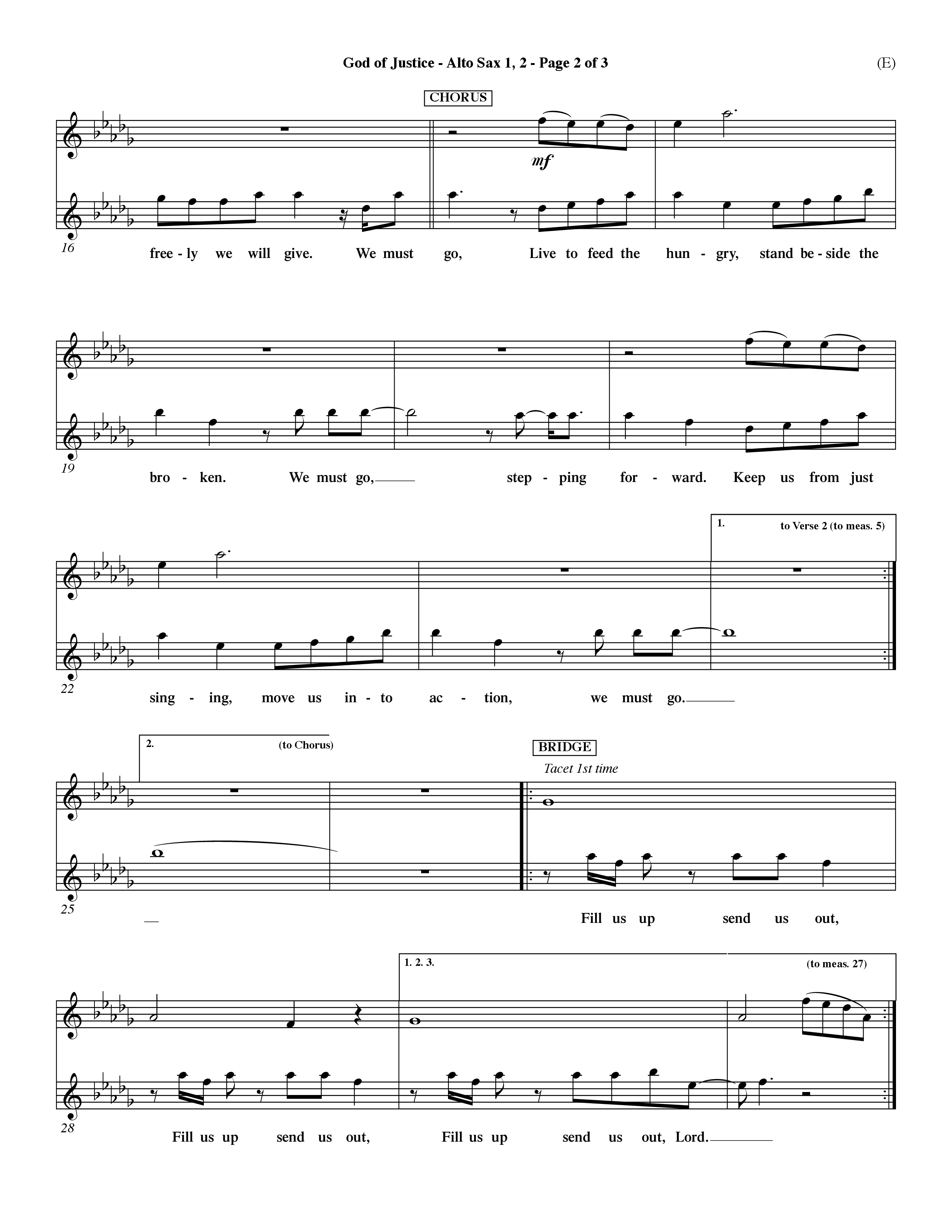 God Of Justice (Choral Anthem SATB) Alto Sax 1/2 (Word Music Choral / Orch. Dave Williamson)