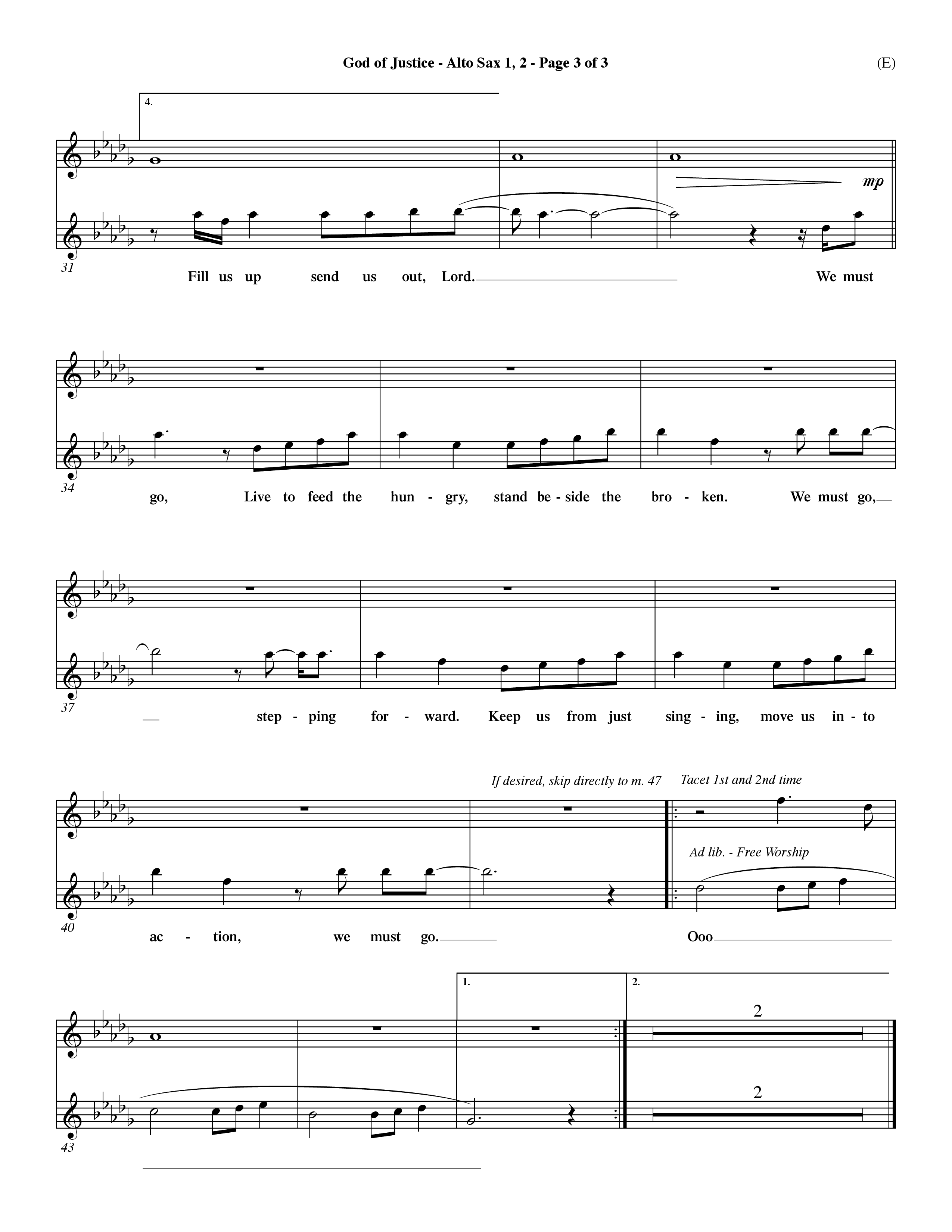 God Of Justice (Choral Anthem SATB) Alto Sax 1/2 (Word Music Choral / Orch. Dave Williamson)