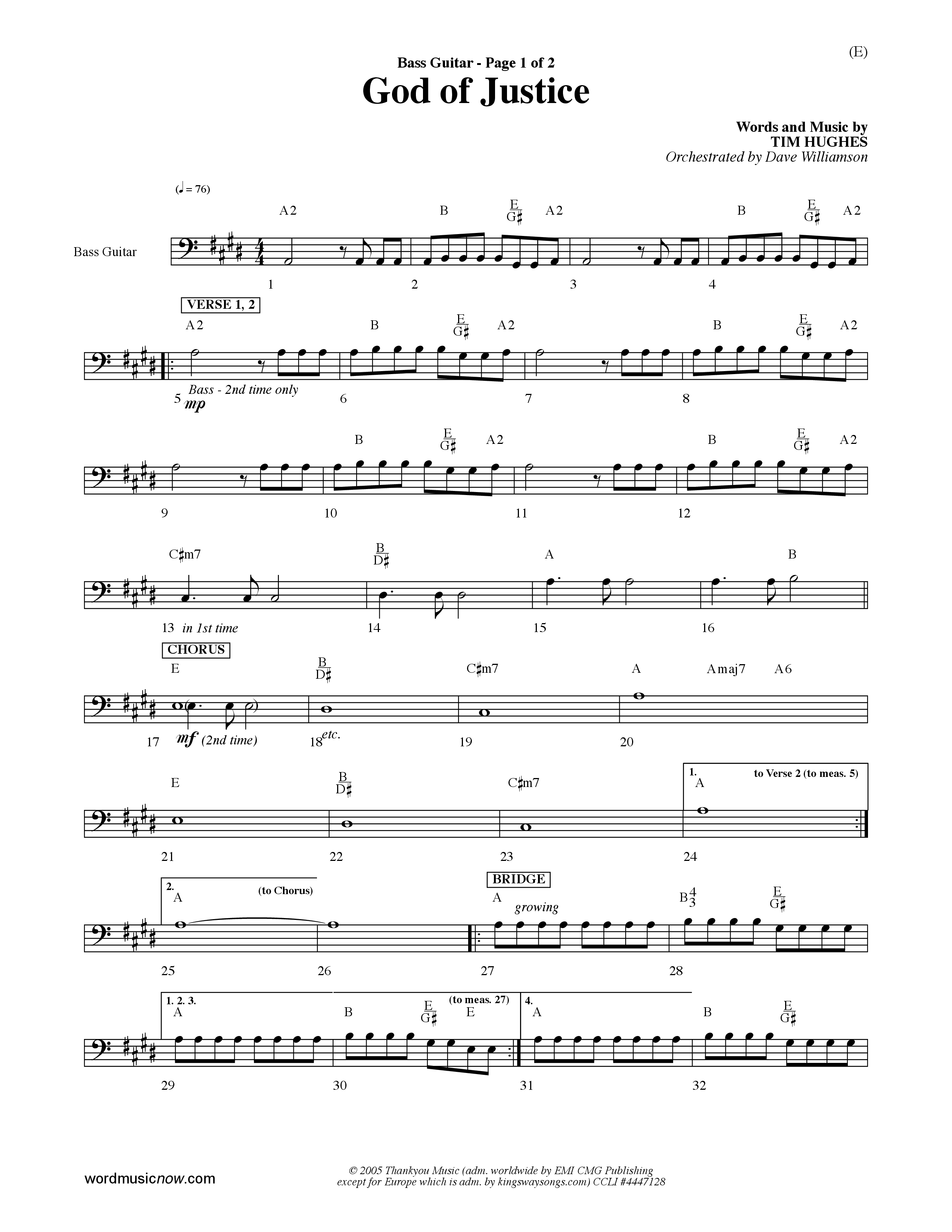 God Of Justice (Choral Anthem SATB) Bass Guitar (Word Music Choral / Orch. Dave Williamson)