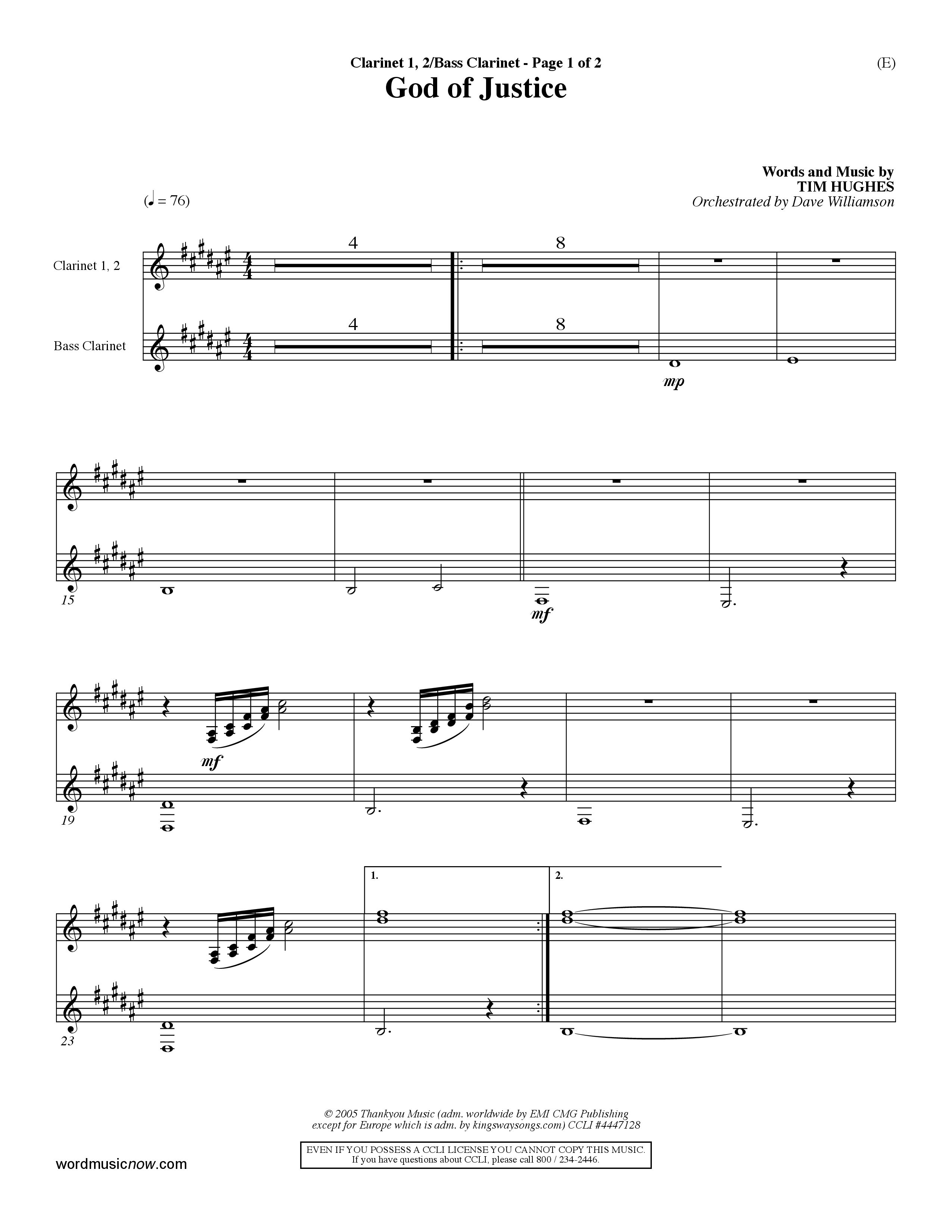 God Of Justice (Choral Anthem SATB) Clarinet 1/2, Bass Clarinet (Word Music Choral / Orch. Dave Williamson)