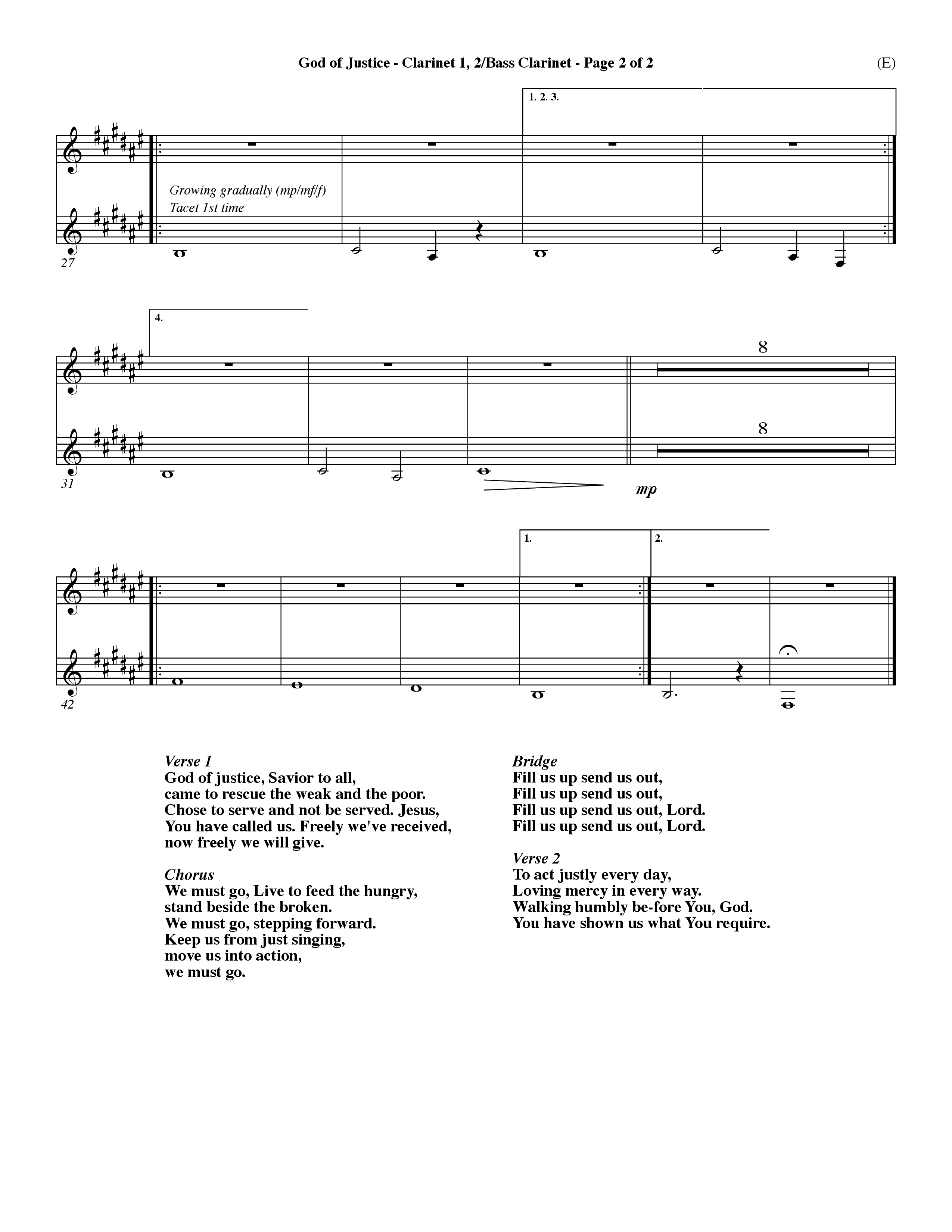 God Of Justice (Choral Anthem SATB) Clarinet 1/2, Bass Clarinet (Word Music Choral / Orch. Dave Williamson)