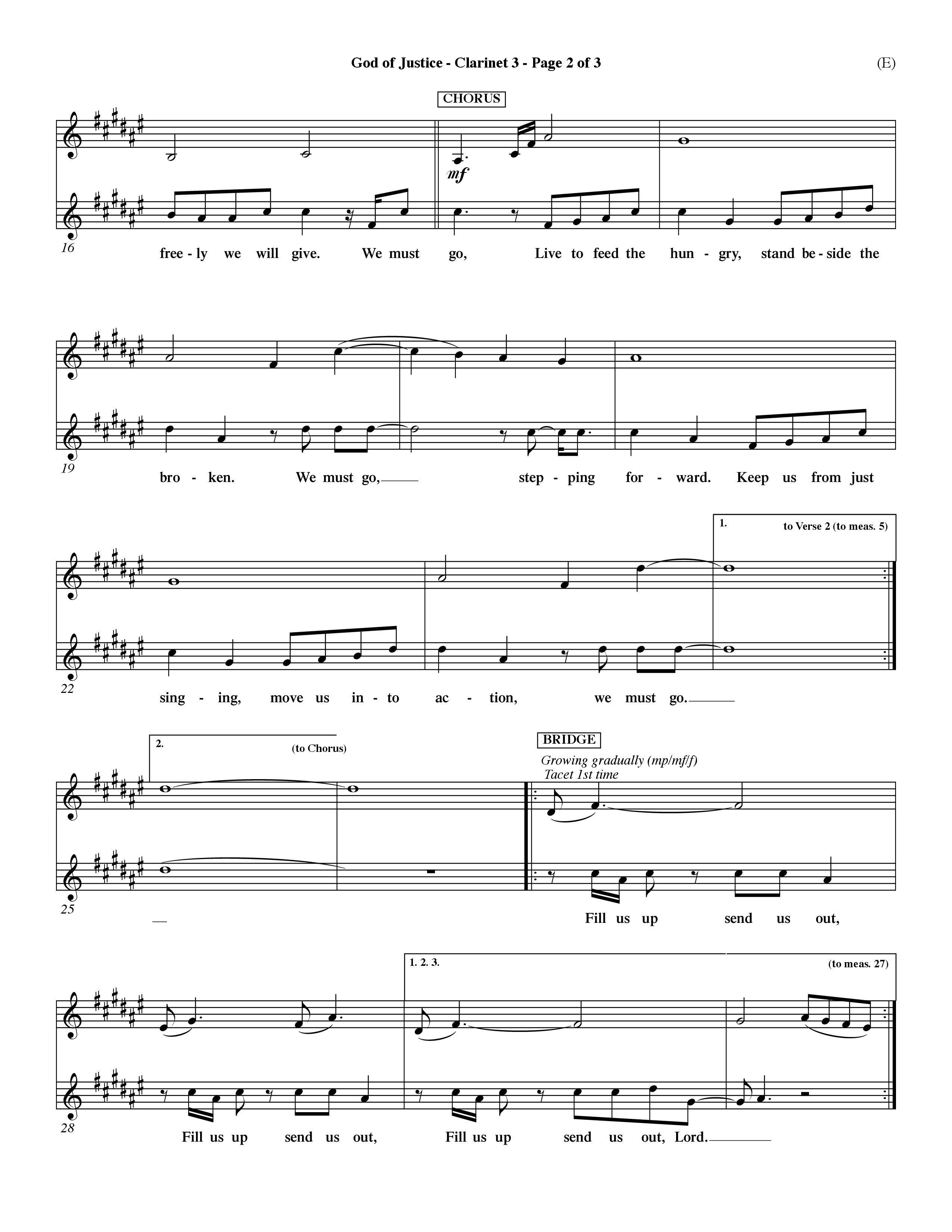 God Of Justice (Choral Anthem SATB) Clarinet 3 (Word Music Choral / Orch. Dave Williamson)