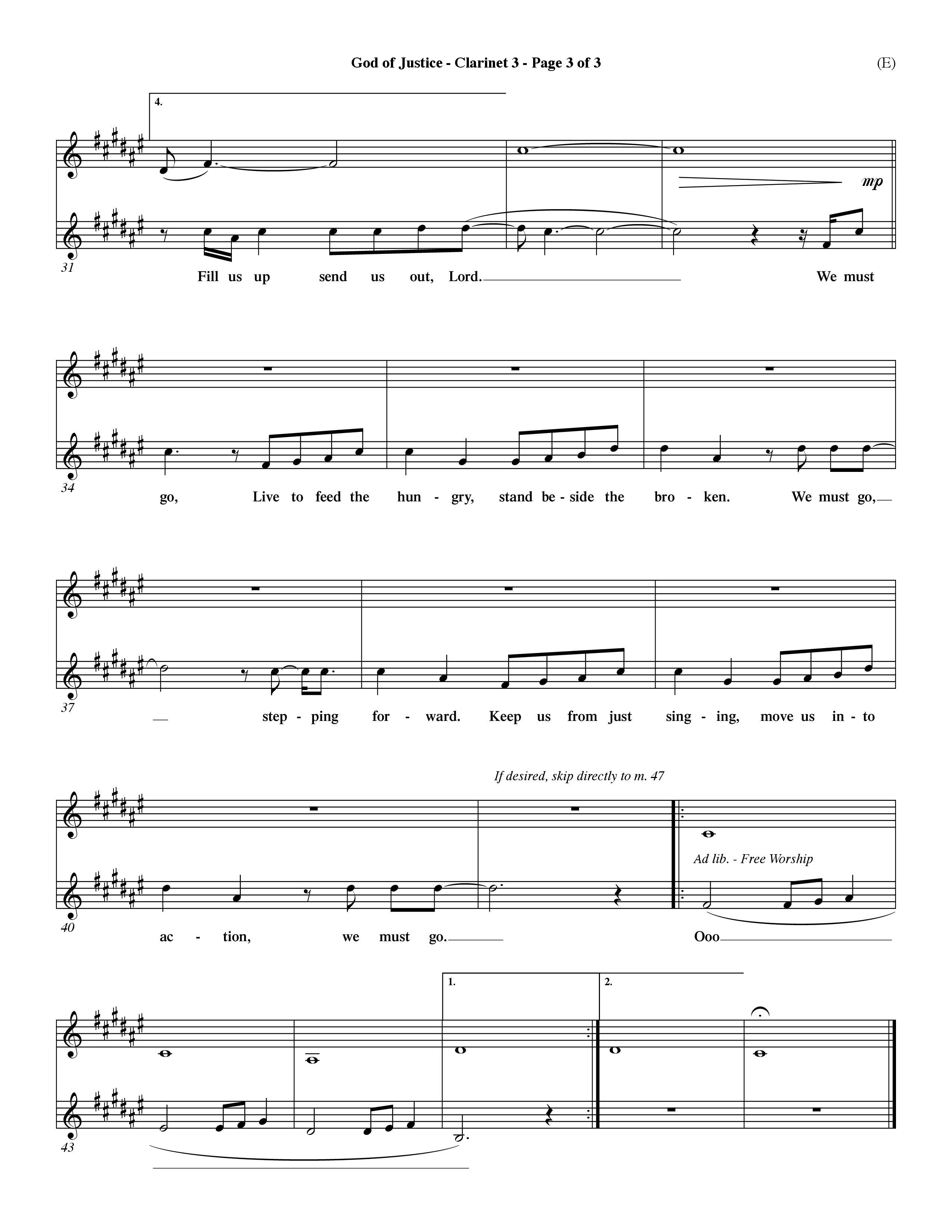 God Of Justice (Choral Anthem SATB) Clarinet 3 (Word Music Choral / Orch. Dave Williamson)