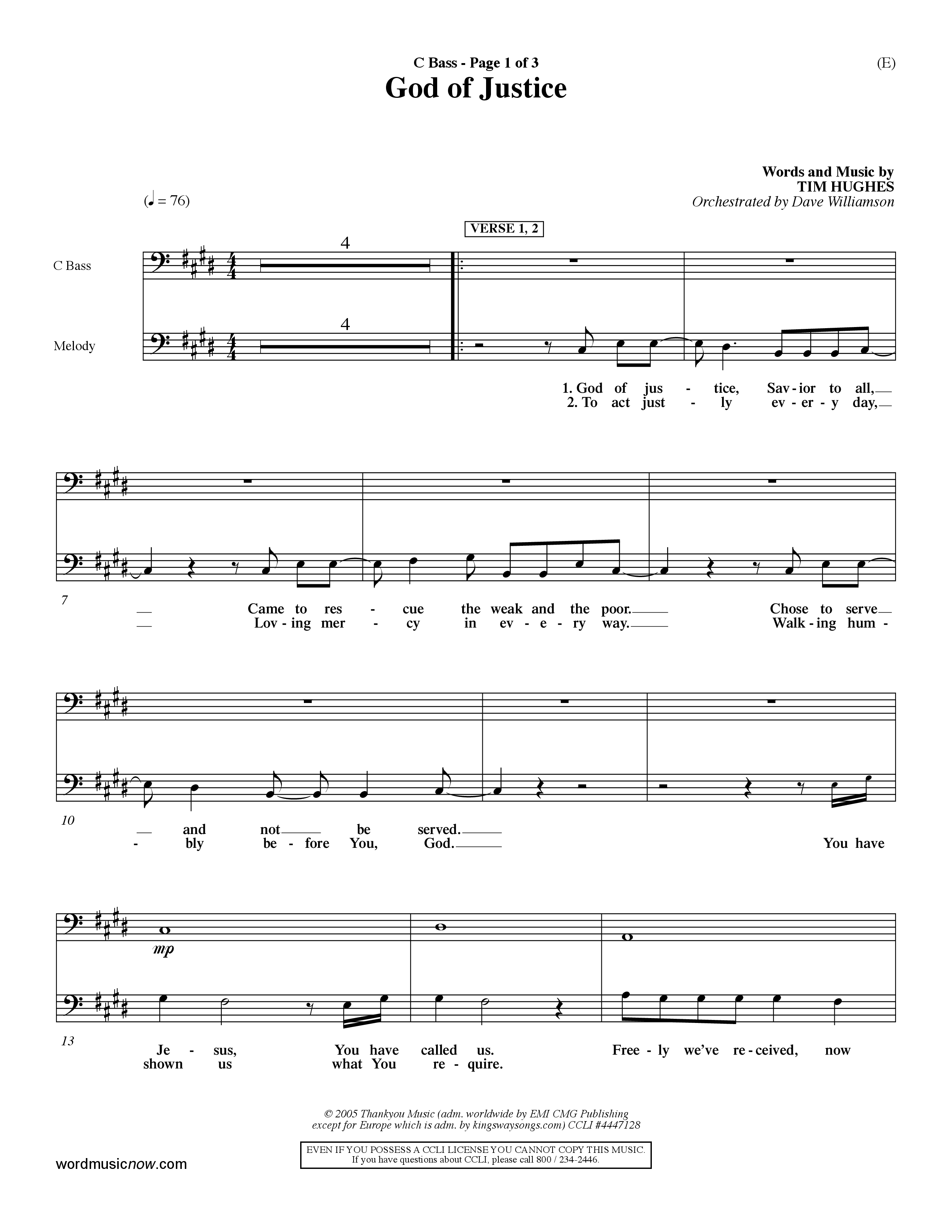 God Of Justice (Choral Anthem SATB) Contrabass (Word Music Choral / Orch. Dave Williamson)