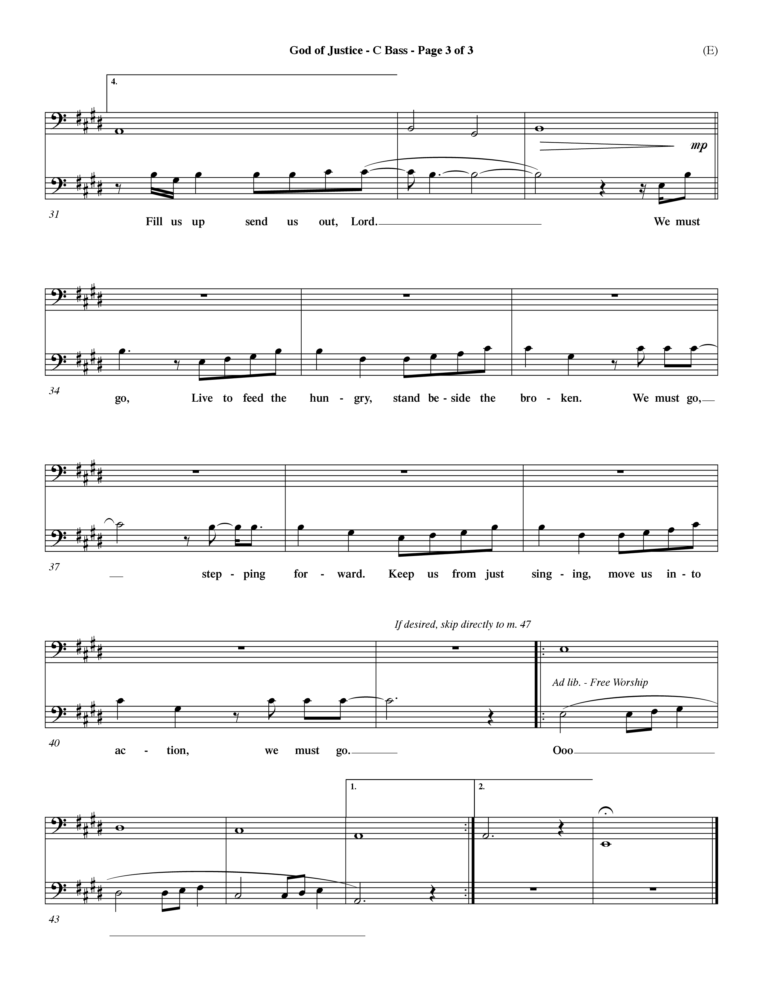 God Of Justice (Choral Anthem SATB) Contrabass (Word Music Choral / Orch. Dave Williamson)