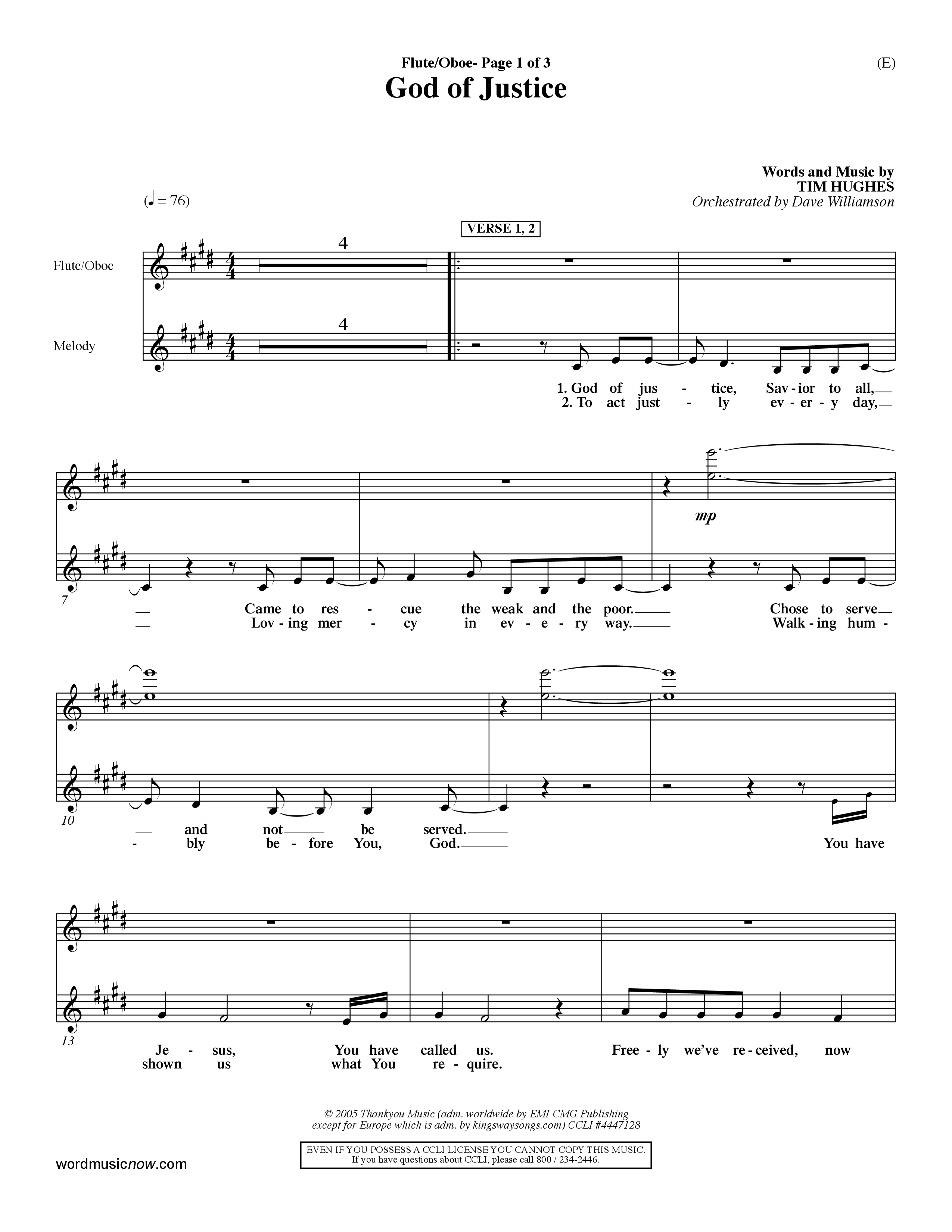 God Of Justice (Choral Anthem SATB) Flute/Oboe (Word Music Choral / Orch. Dave Williamson)