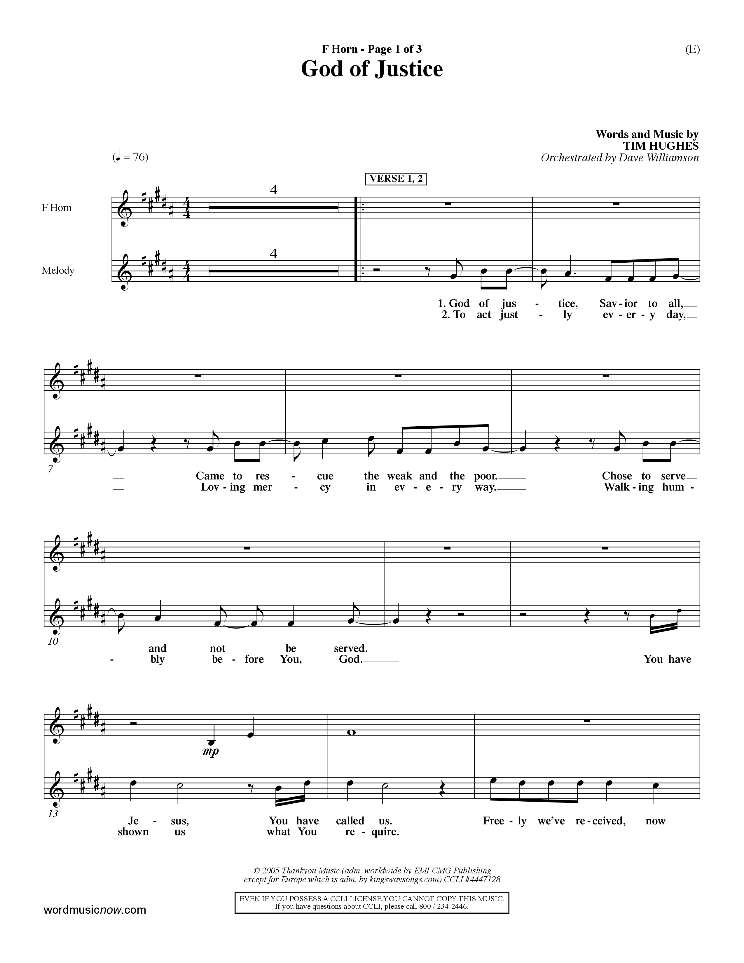 God Of Justice (Choral Anthem SATB) French Horn (Word Music Choral / Orch. Dave Williamson)