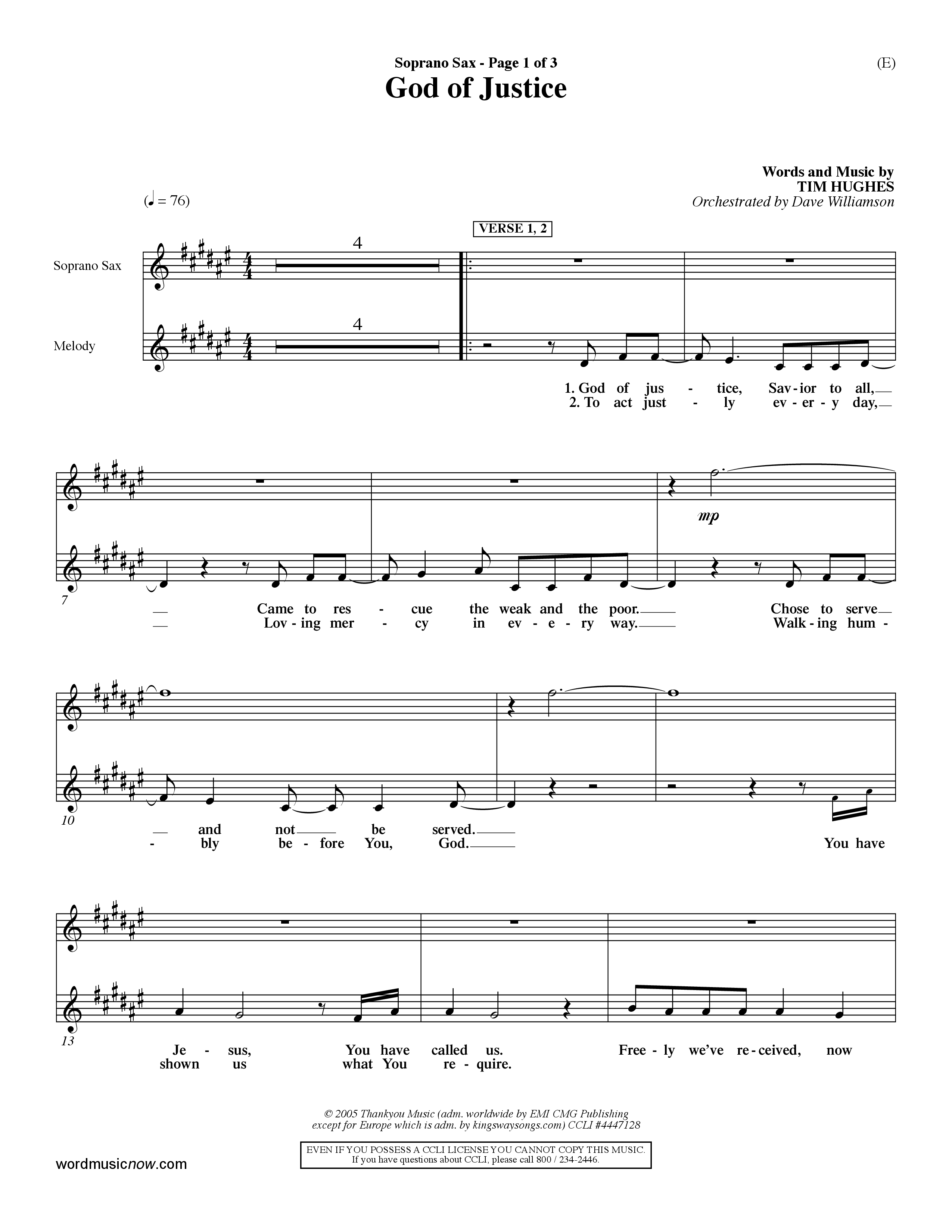 God Of Justice (Choral Anthem SATB) Saxophone (Word Music Choral / Orch. Dave Williamson)