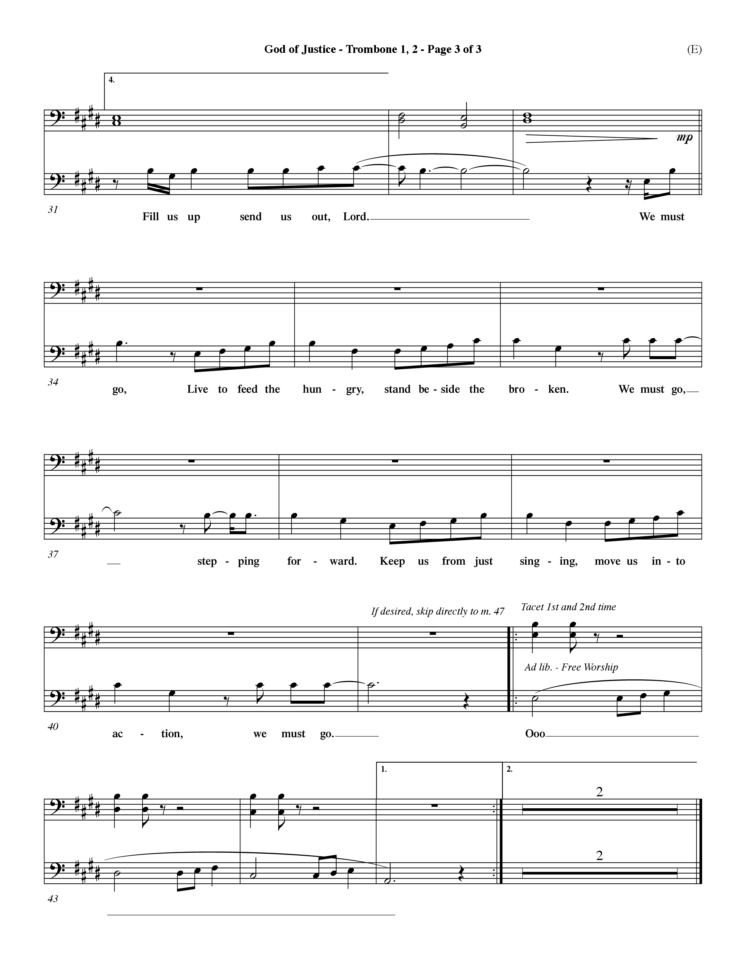 God Of Justice (Choral Anthem SATB) Trombone 1/2 (Word Music Choral / Orch. Dave Williamson)