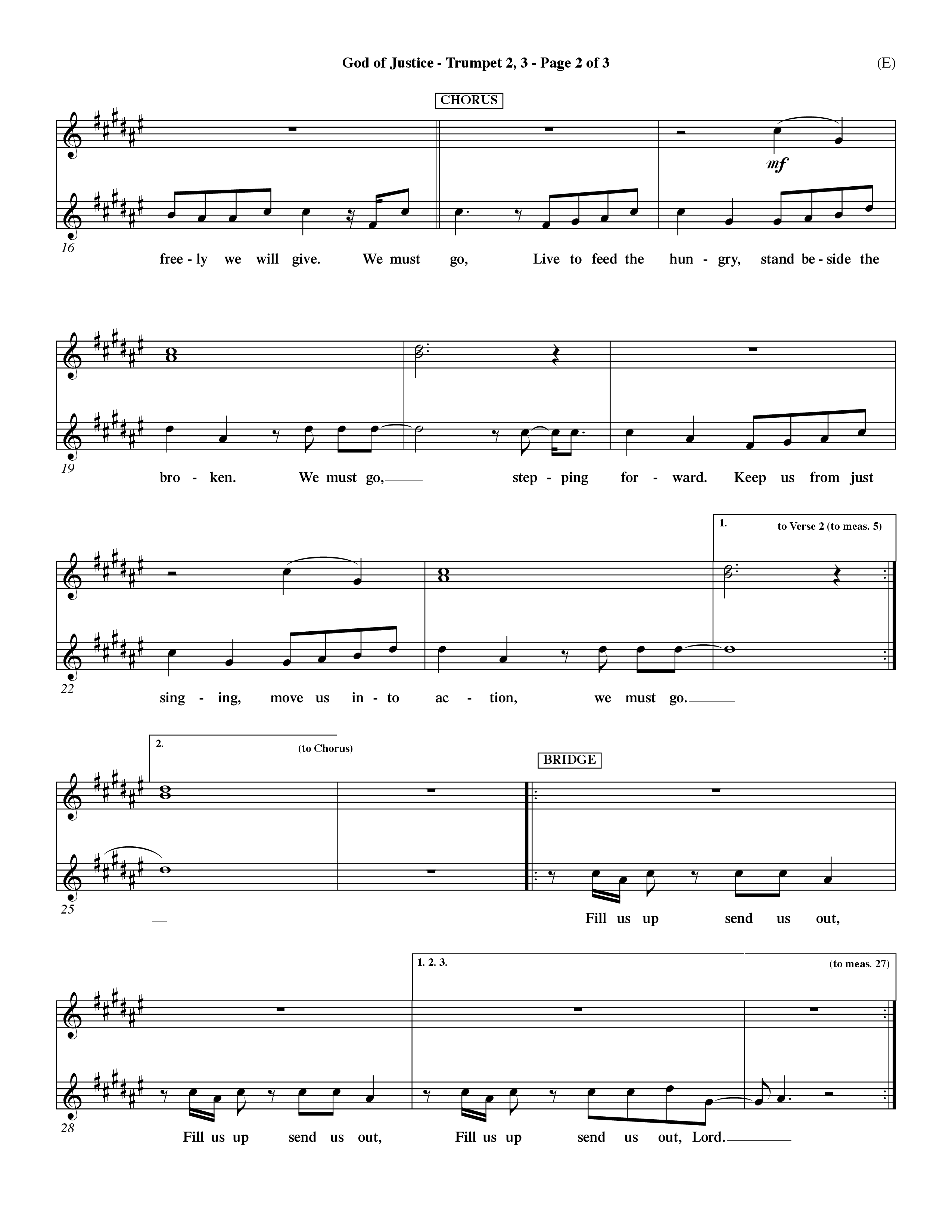 God Of Justice (Choral Anthem SATB) Trumpet 2/3 (Word Music Choral / Orch. Dave Williamson)