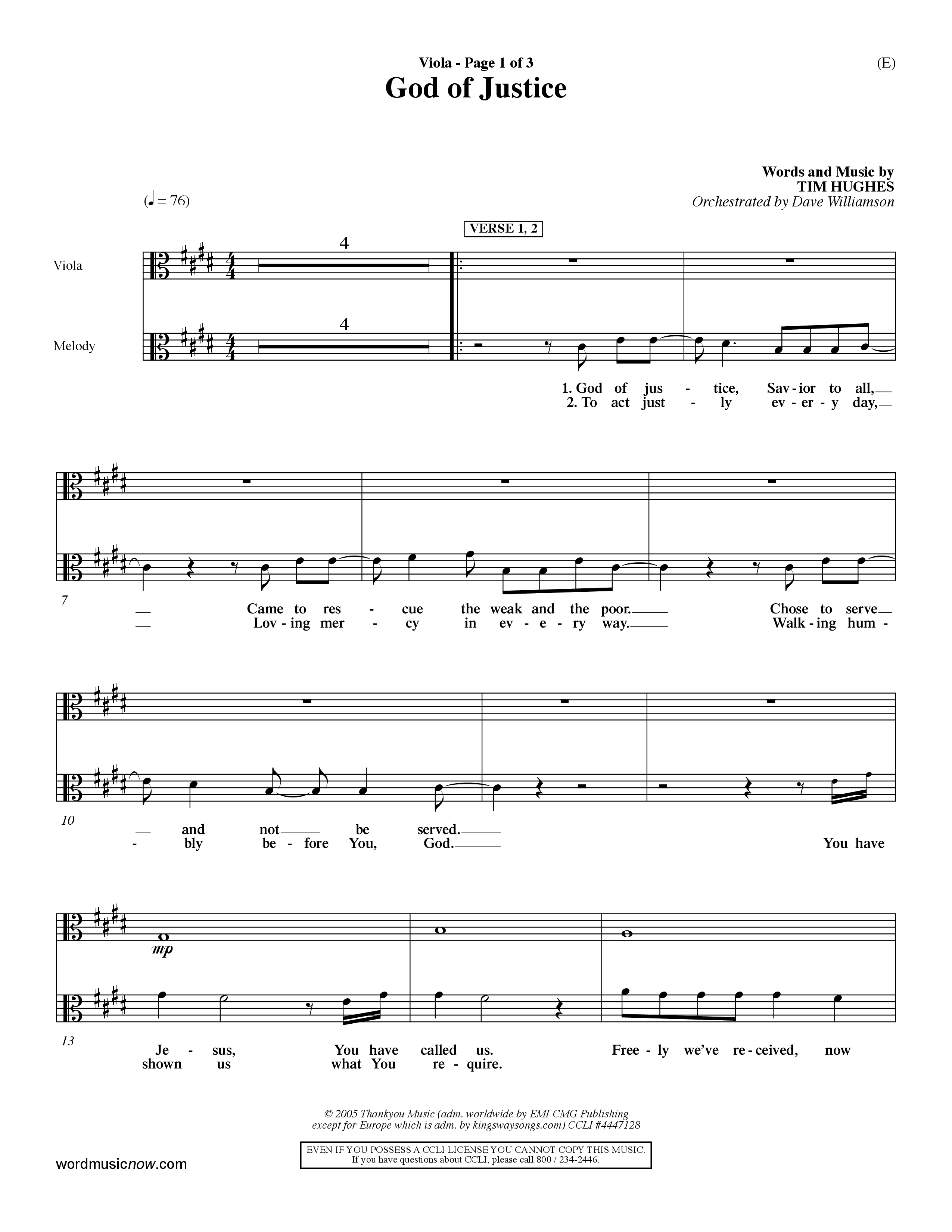 God Of Justice (Choral Anthem SATB) Viola (Word Music Choral / Orch. Dave Williamson)