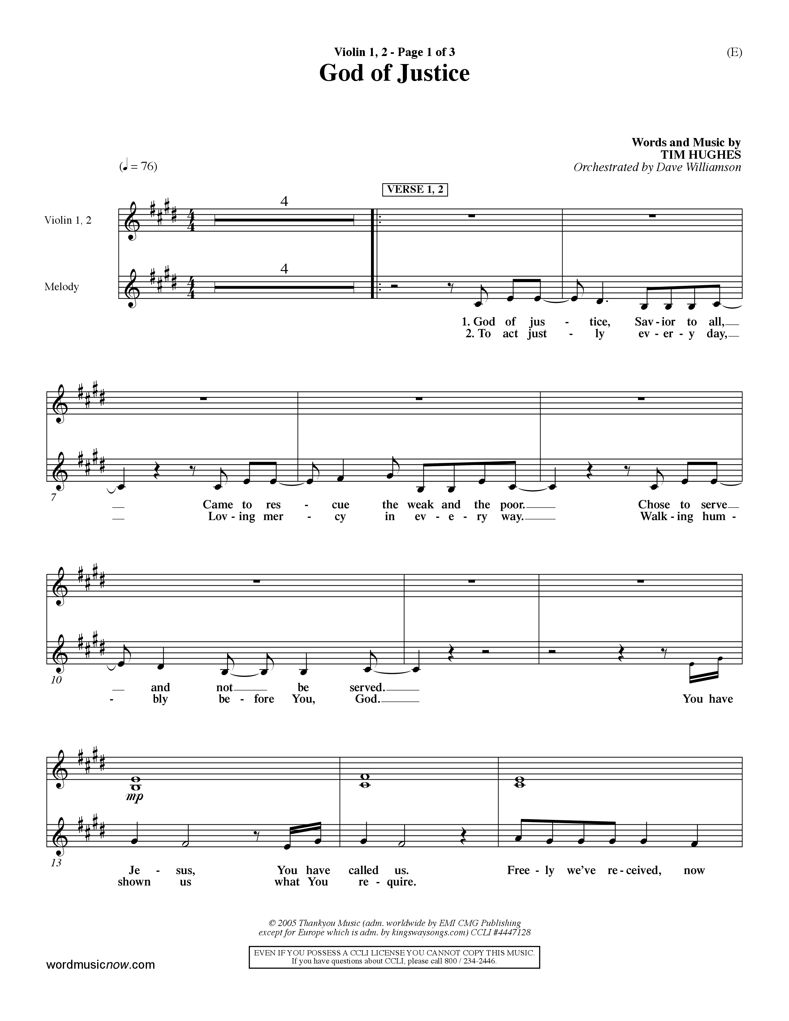 God Of Justice (Choral Anthem SATB) Violin 1/2 (Word Music Choral / Orch. Dave Williamson)
