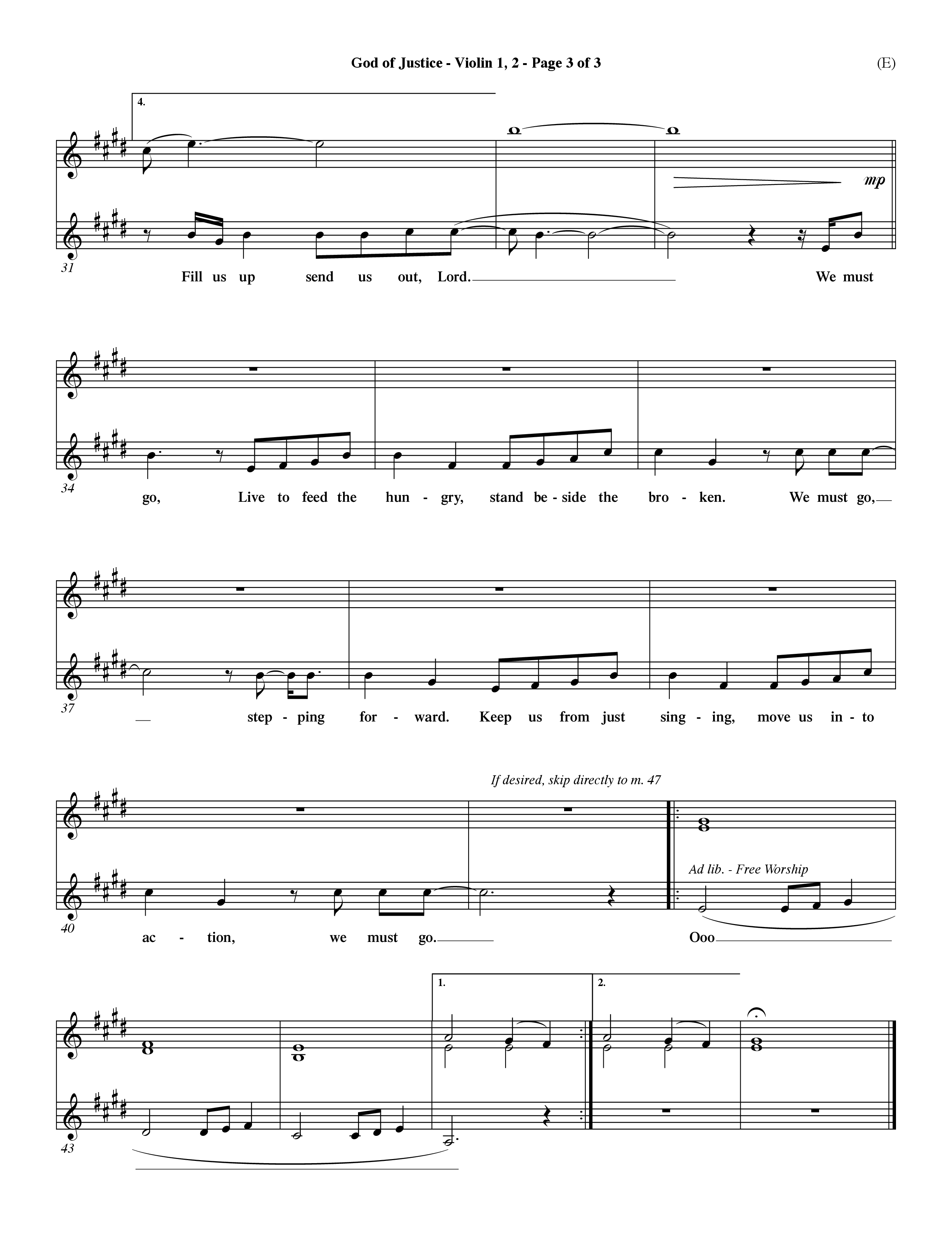 God Of Justice (Choral Anthem SATB) Violin 1/2 (Word Music Choral / Orch. Dave Williamson)