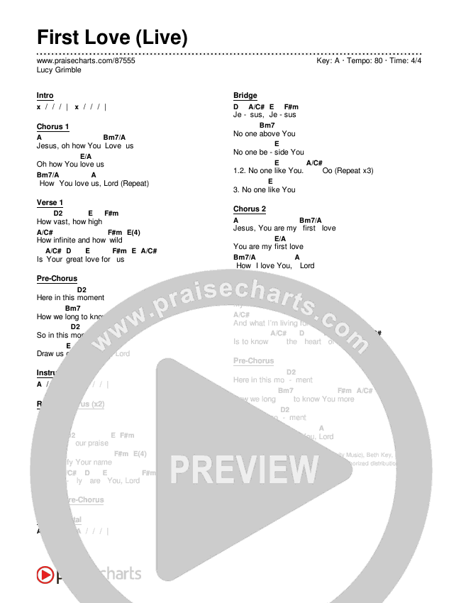 First Love (Live) Chord Chart (Lucy Grimble)