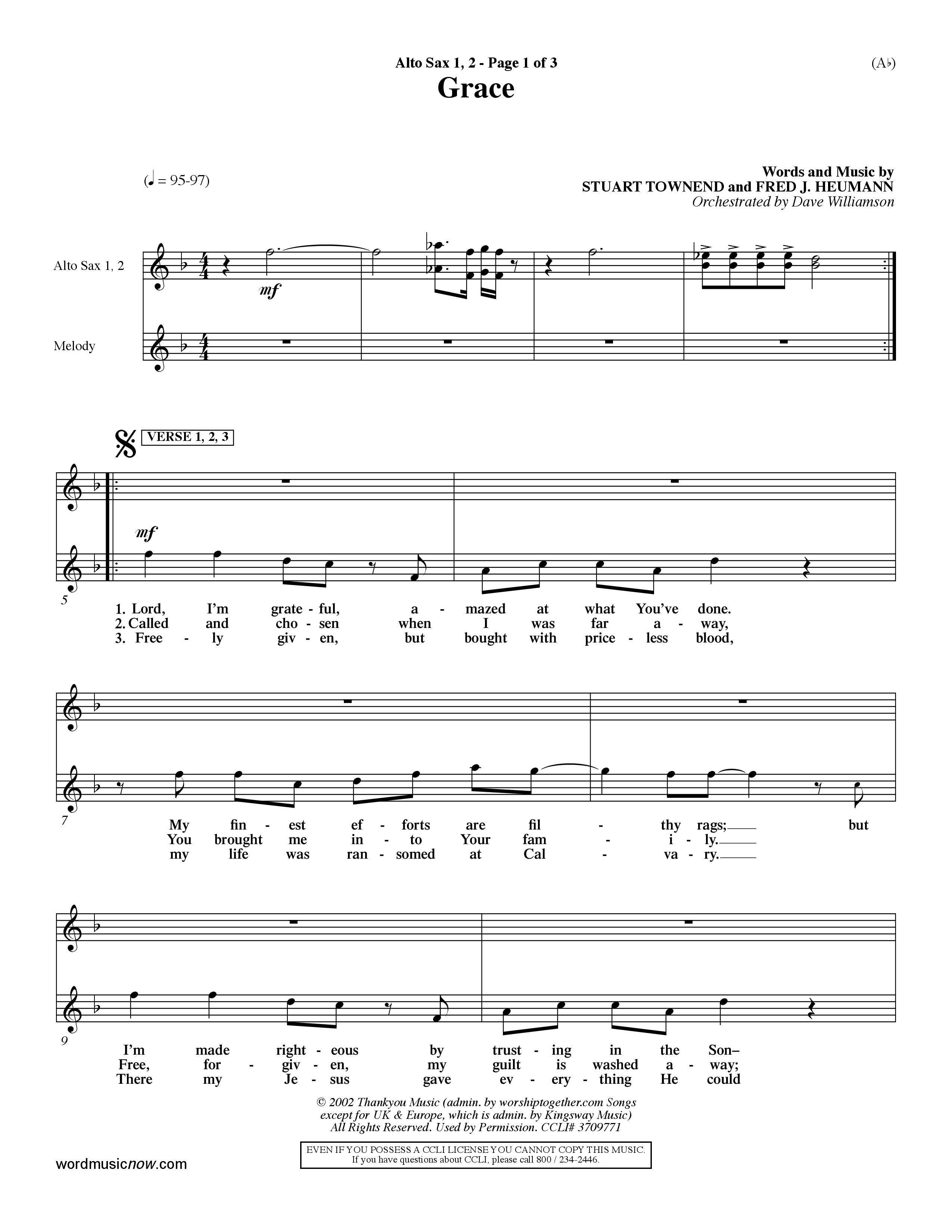Grace (Choral Anthem SATB) Alto Sax 1/2 (Word Music Choral / Orch. Dave Williamson)