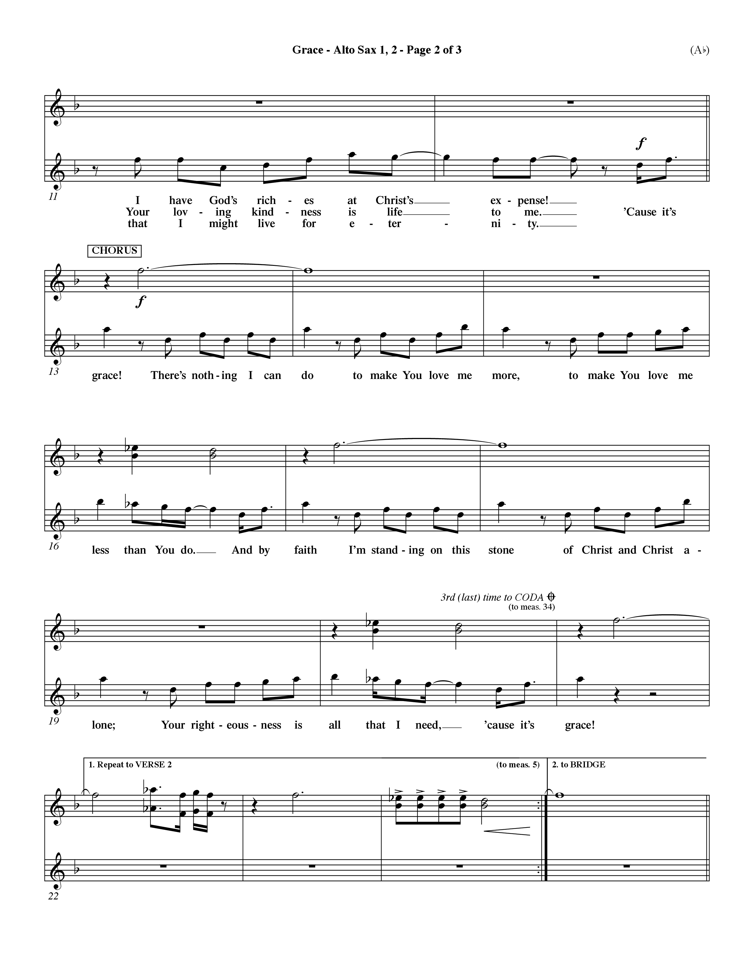 Grace (Choral Anthem SATB) Alto Sax 1/2 (Word Music Choral / Orch. Dave Williamson)