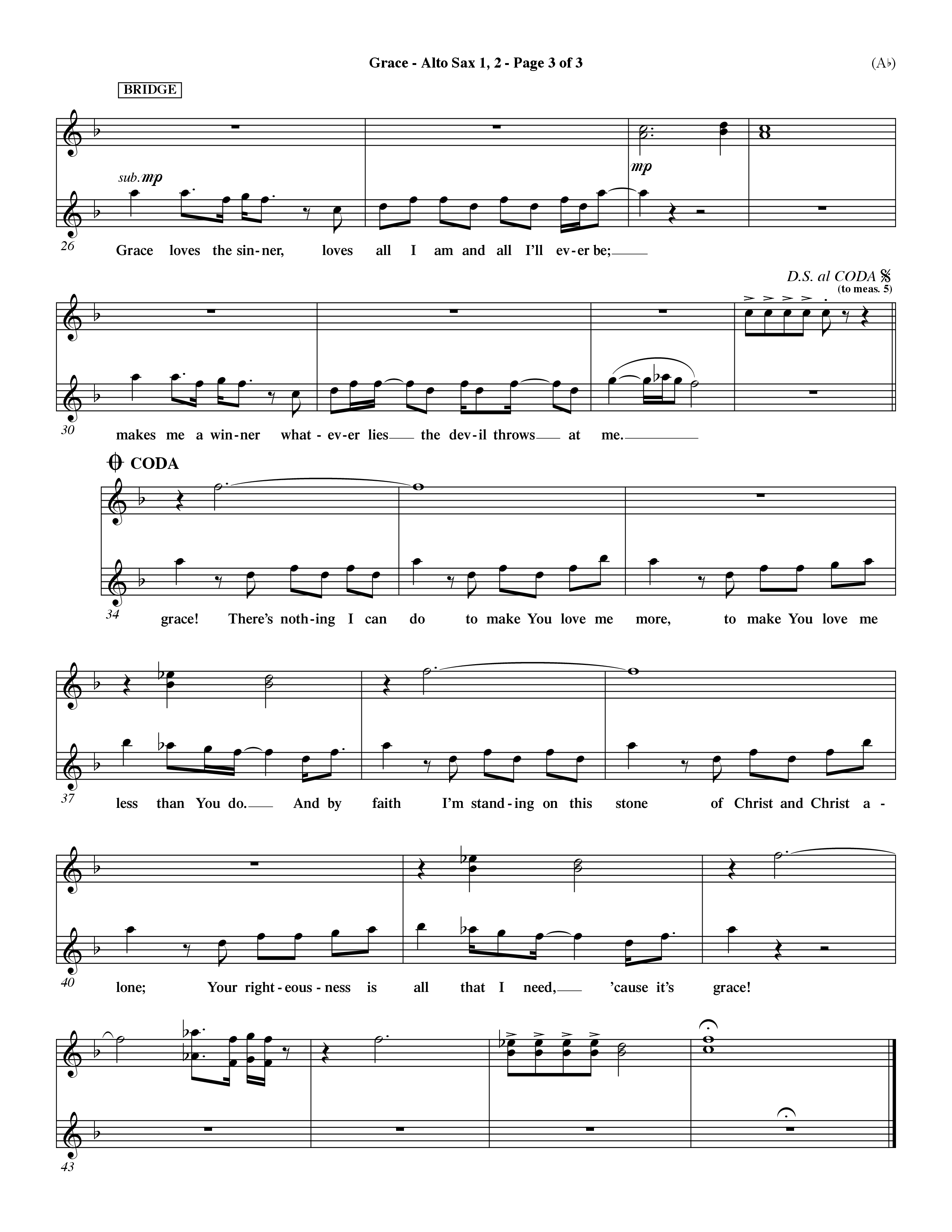 Grace (Choral Anthem SATB) Alto Sax 1/2 (Word Music Choral / Orch. Dave Williamson)