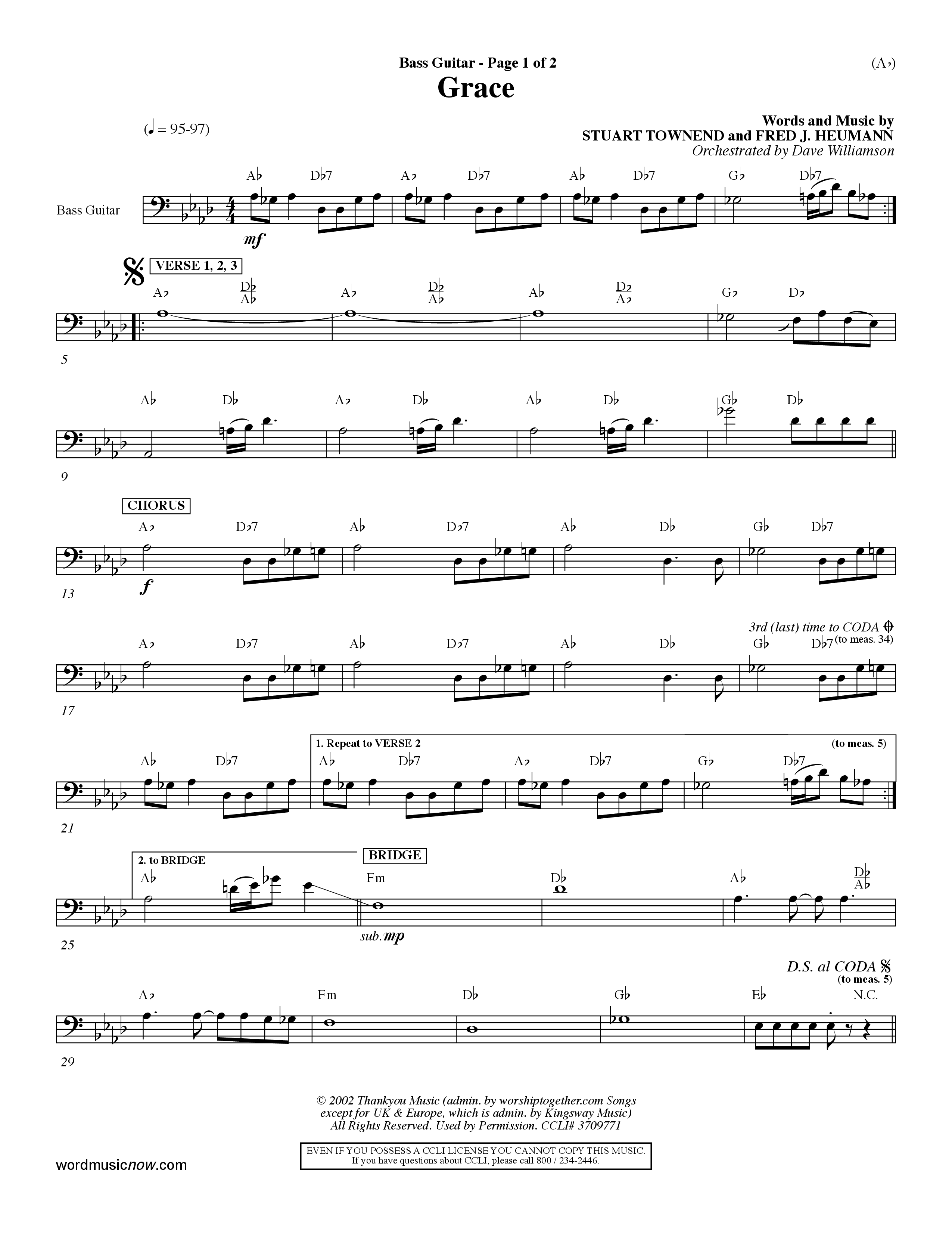 Grace (Choral Anthem SATB) Bass Guitar (Word Music Choral / Orch. Dave Williamson)