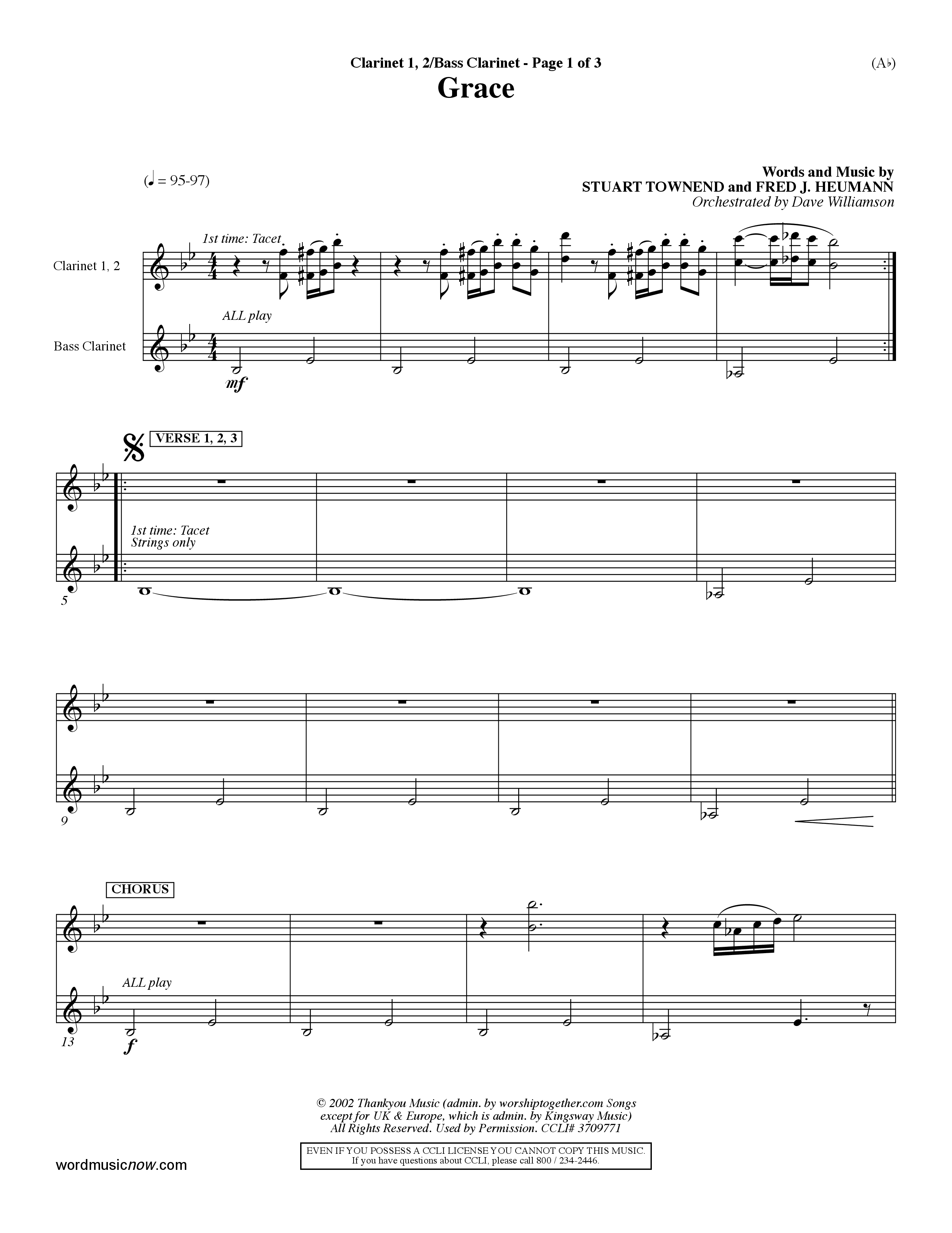 Grace (Choral Anthem SATB) Clarinet 1/2, Bass Clarinet (Word Music Choral / Orch. Dave Williamson)