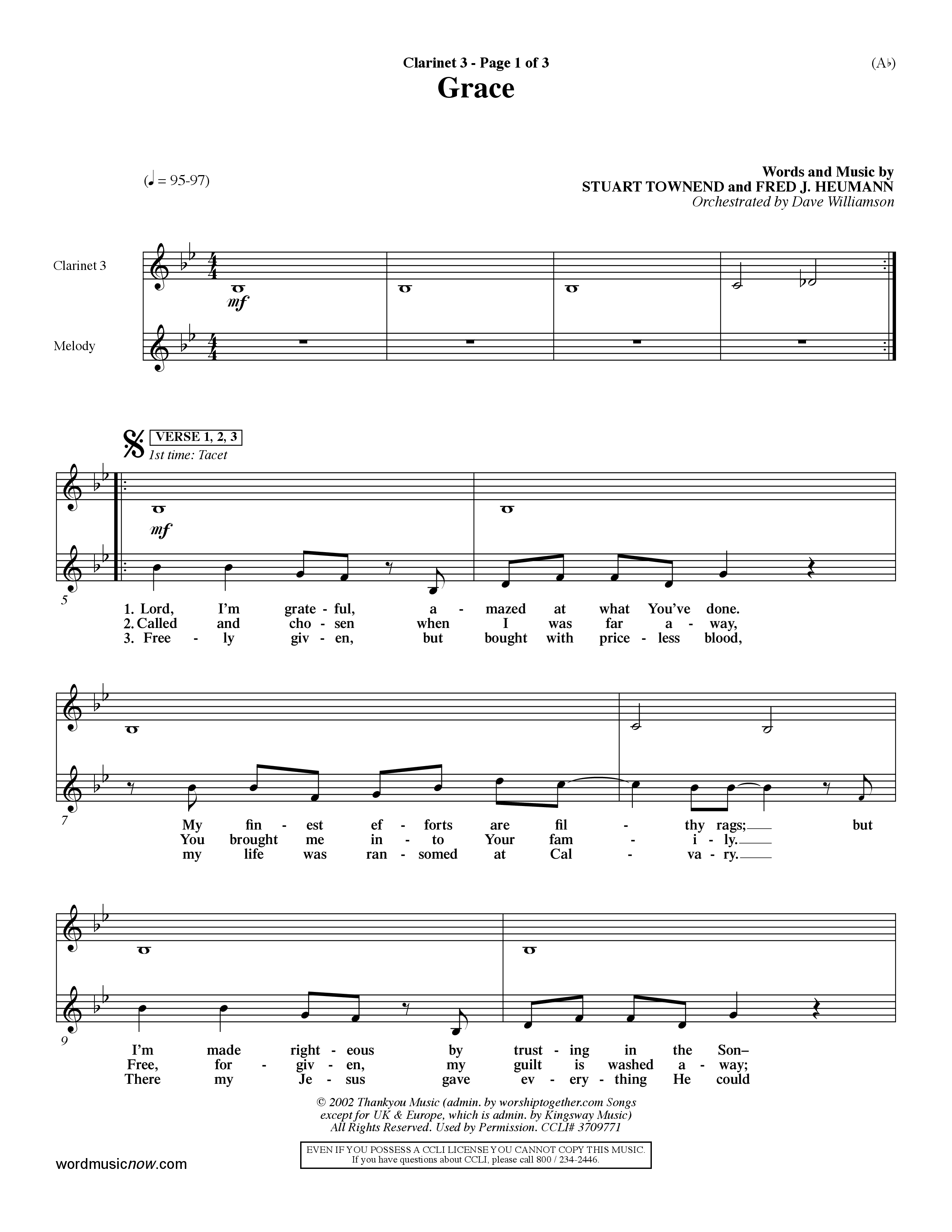 Grace (Choral Anthem SATB) Clarinet 3 (Word Music Choral / Orch. Dave Williamson)